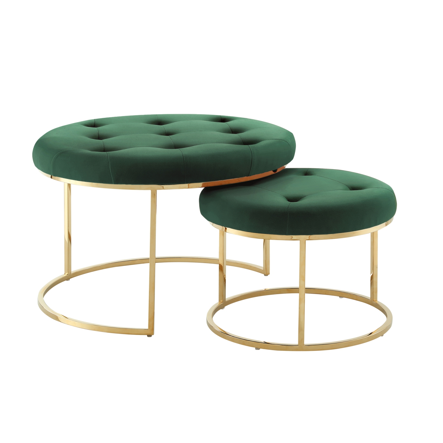 Nicole Miller New York Veronica Velvet Cocktail Coffee Table Ottoman, Set of 2, Green/Chrome