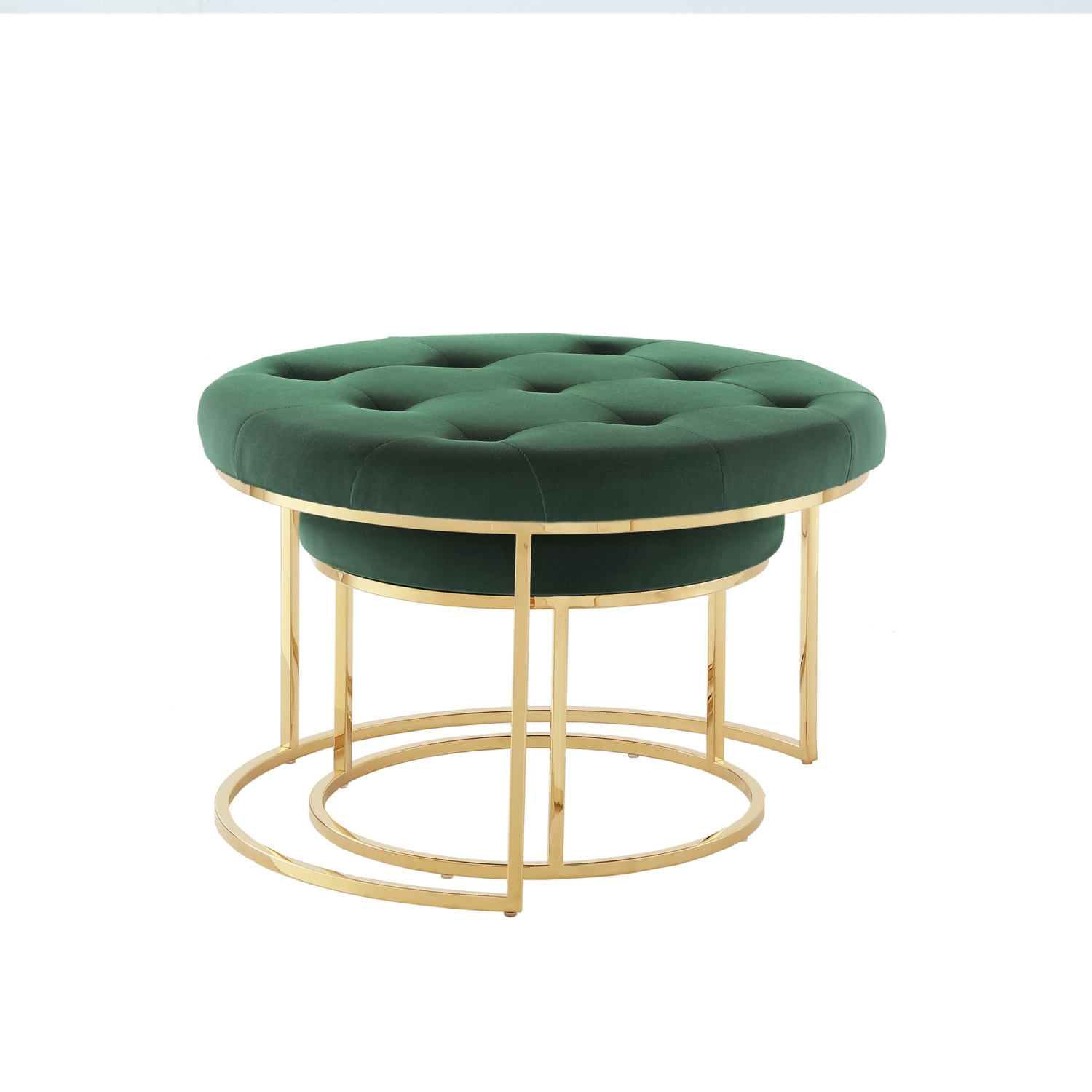 Nicole Miller New York Veronica Velvet Cocktail Coffee Table Ottoman, Set of 2, Green/Chrome