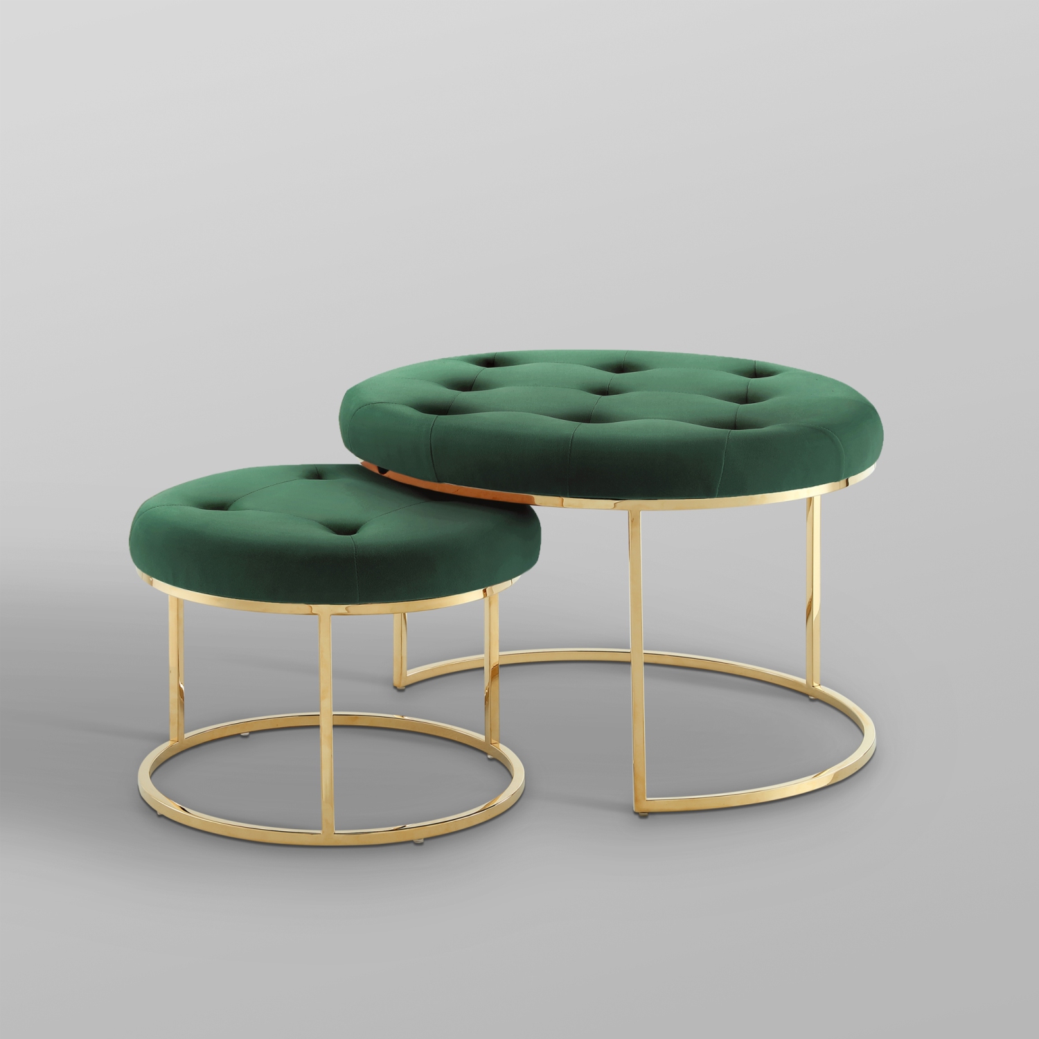 Nicole Miller New York Veronica Velvet Cocktail Coffee Table Ottoman, Set of 2, Green/Chrome