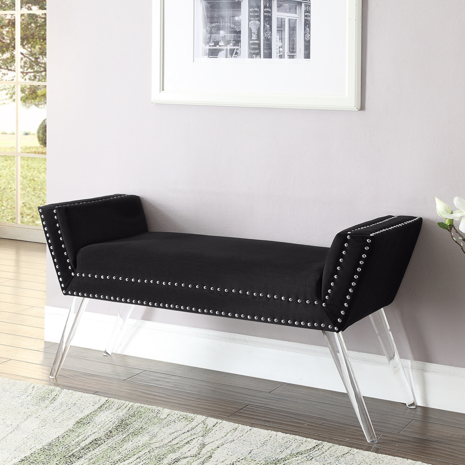 Inspired Home Annabella Velvet Bench, Black