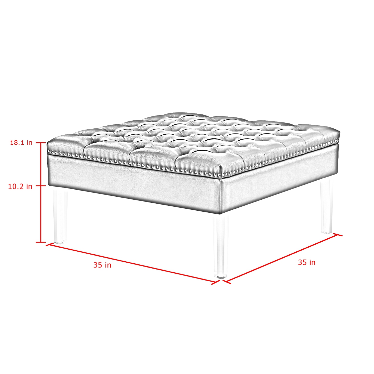 Table basse en cuir Kenndi avec pouf en polyuréthane d’inspiration Home, argenté
