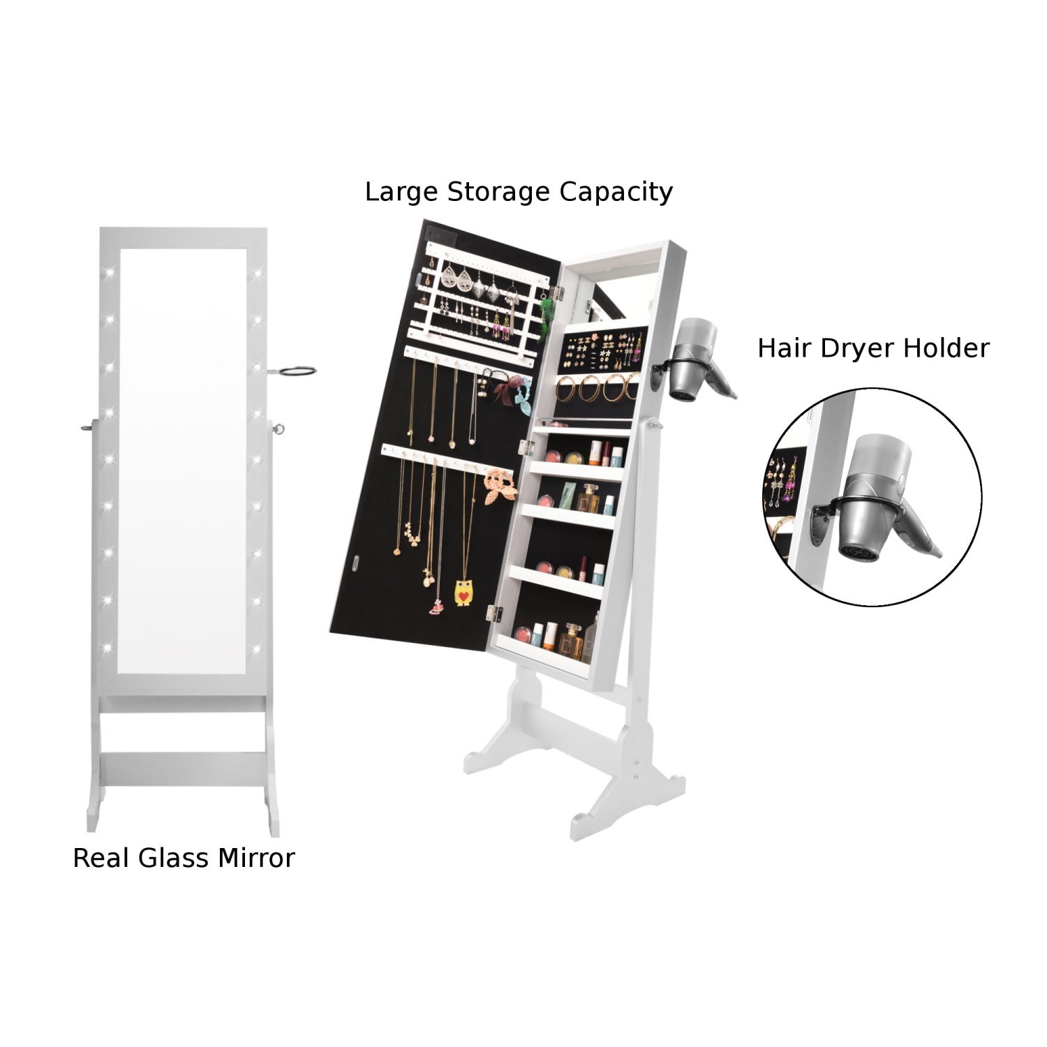Inspired Home Braden Armoire Jewelry Storage Organizer, White