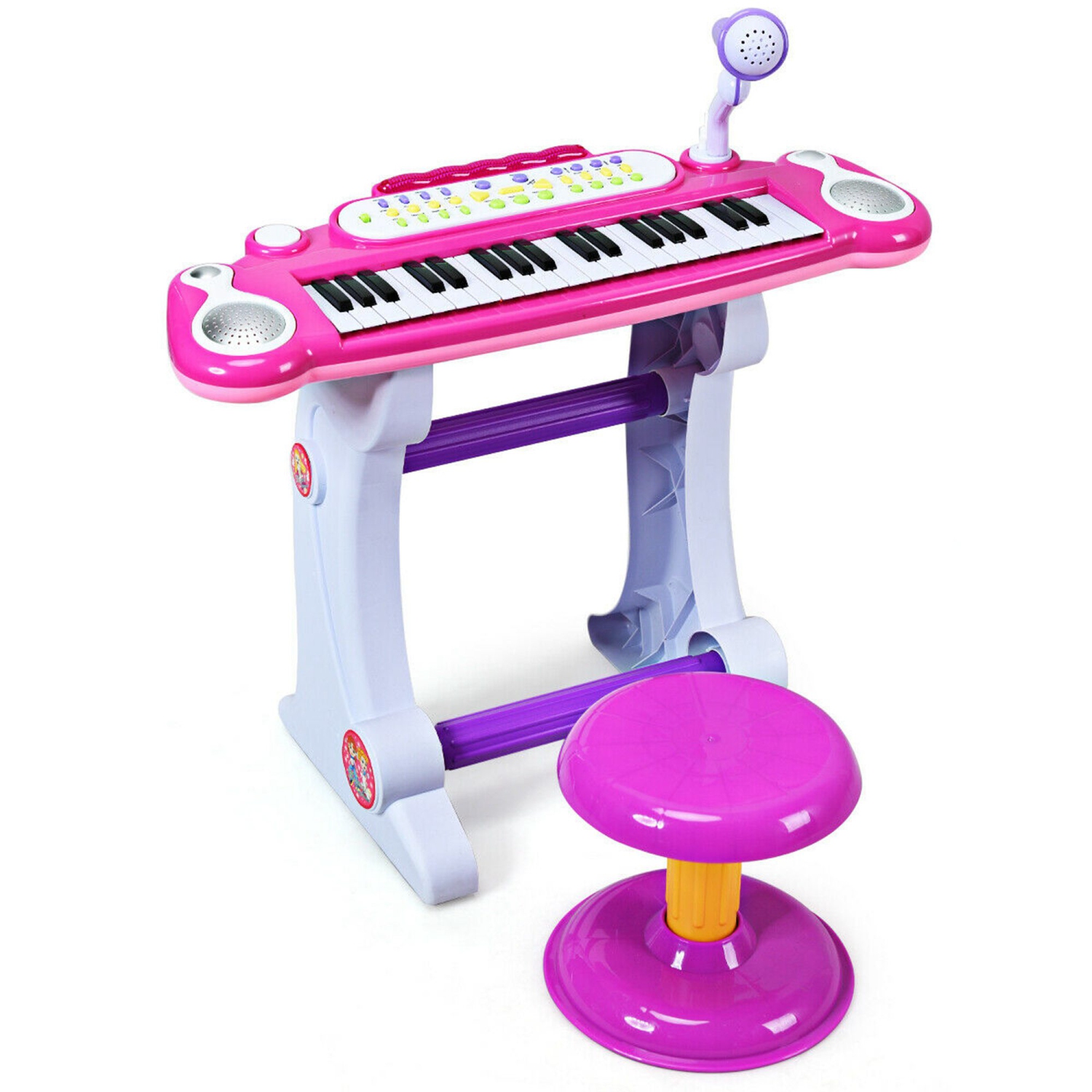 Costway 37 Key Electronic KeyboardPiano MP3 Input w/ Microphone and Stool Pink