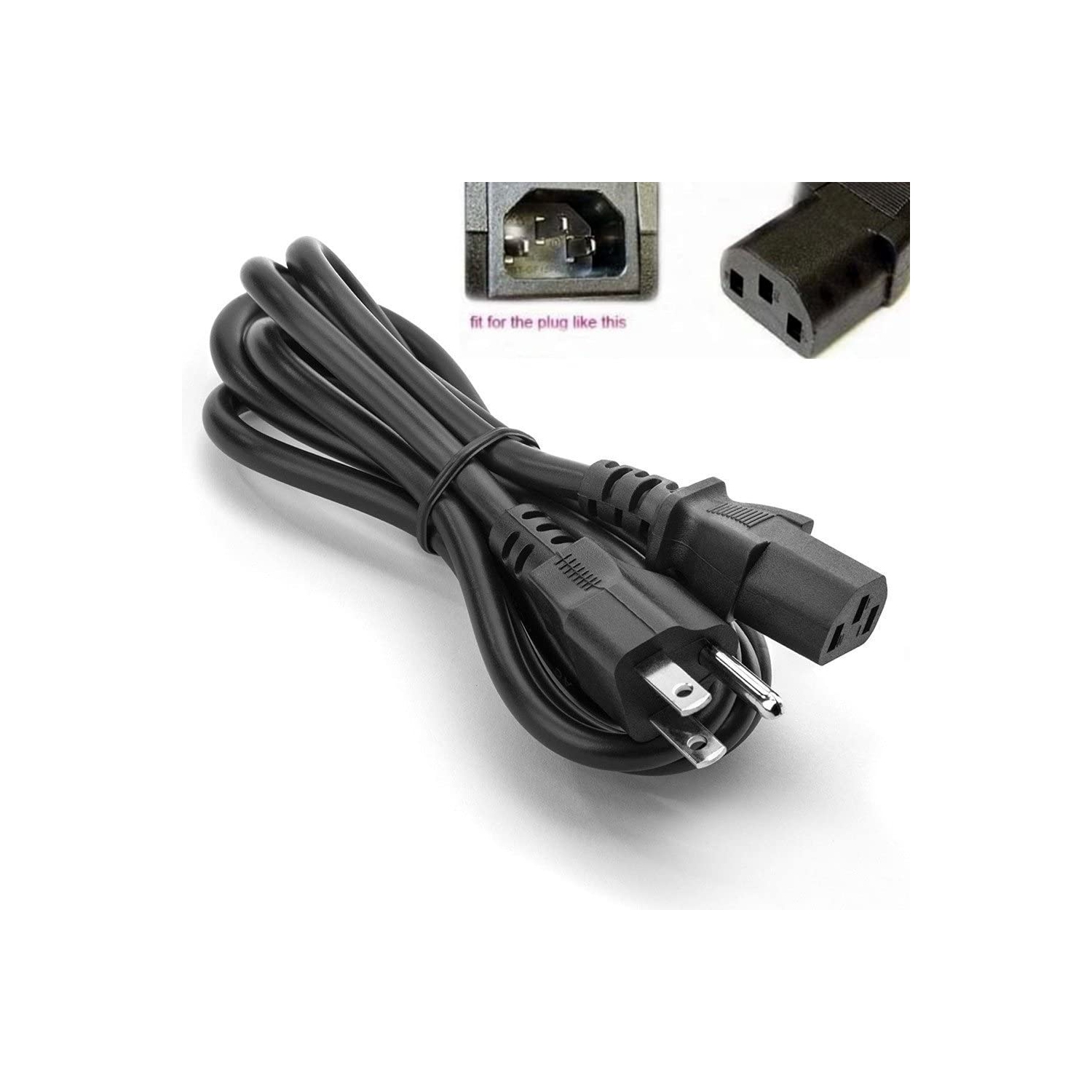 6ft Universal AC Power Cord for Personal Computer,Vizio,PC Monitor,Plasma bravia uhd Smart TV, Power Supply Replacement