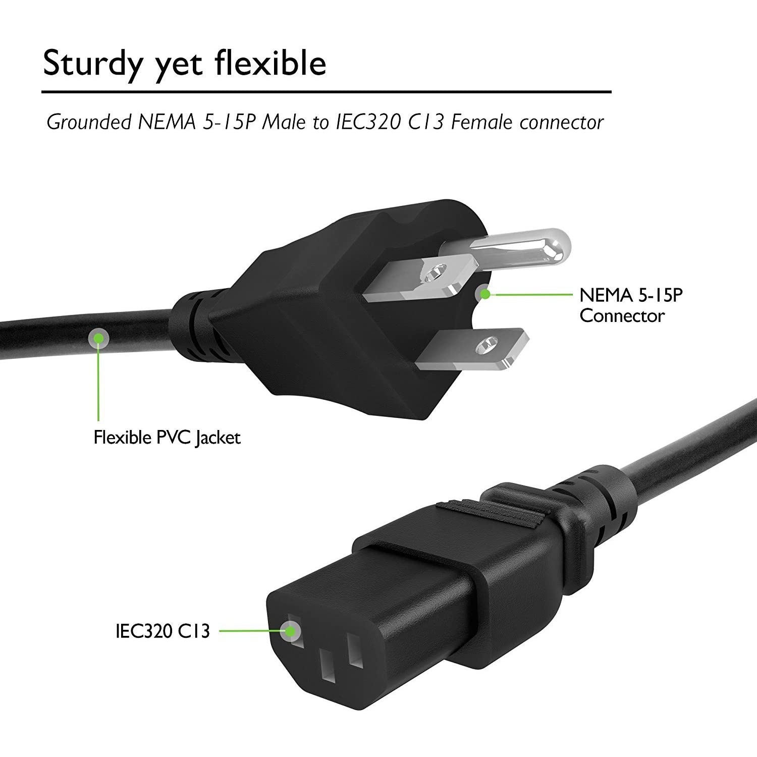 6ft Universal AC Power Cord for Personal Computer,Vizio,PC Monitor,Plasma bravia uhd Smart TV, Power Supply Replacement