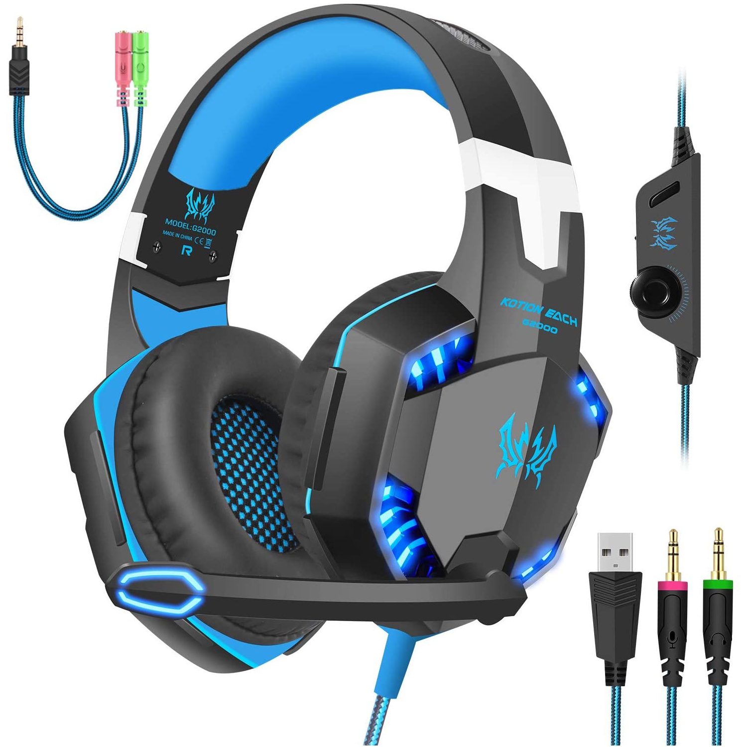 Gaming Headset with Mic for PC,PS4,Xbox One,Over-ear Headphones with Volume Control LED Light Cool Style Stereo,Noise