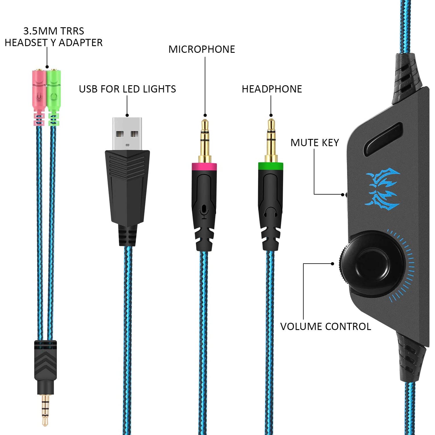 Gaming Headset with Mic for PC,PS4,Xbox One,Over-ear Headphones with Volume Control LED Light Cool Style Stereo,Noise