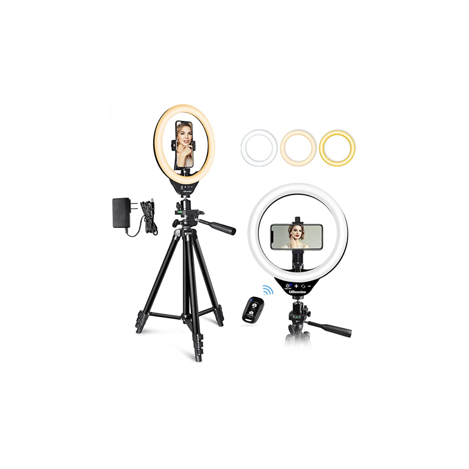 UBeesize 10’’ LED Ring Light with Stand and Phone Holder, UBeesize Selfie Halo Light for Photography/Makeup/Vlogging/Live Streaming, Compatible with Phones and Cameras (2020 Version)