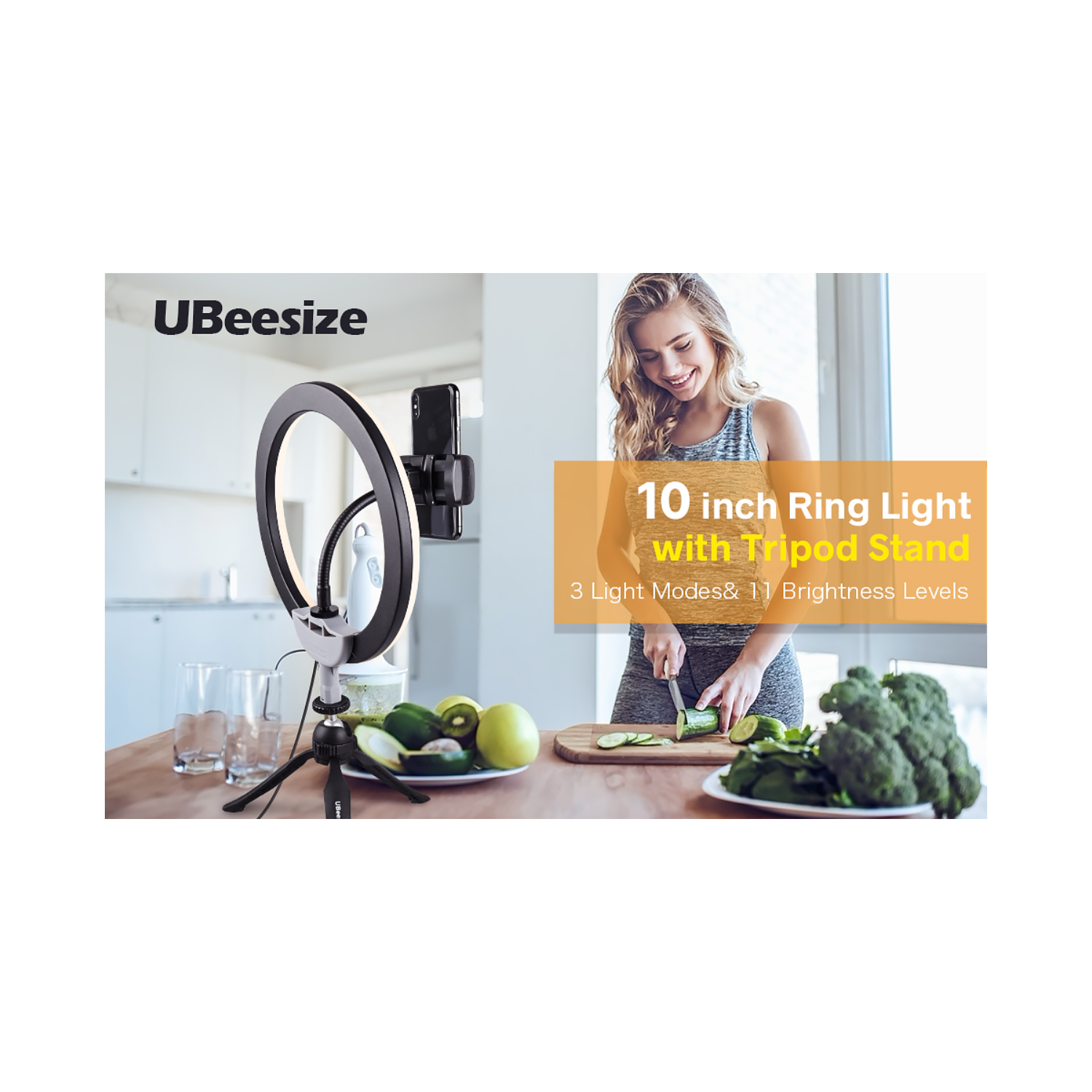 UBeesize 10" LED Ring Light with Tripod Stand & Phone Holder, Dimmable Desk Makeup Ring Light, Perfect for Live Streaming & YouTube Video,