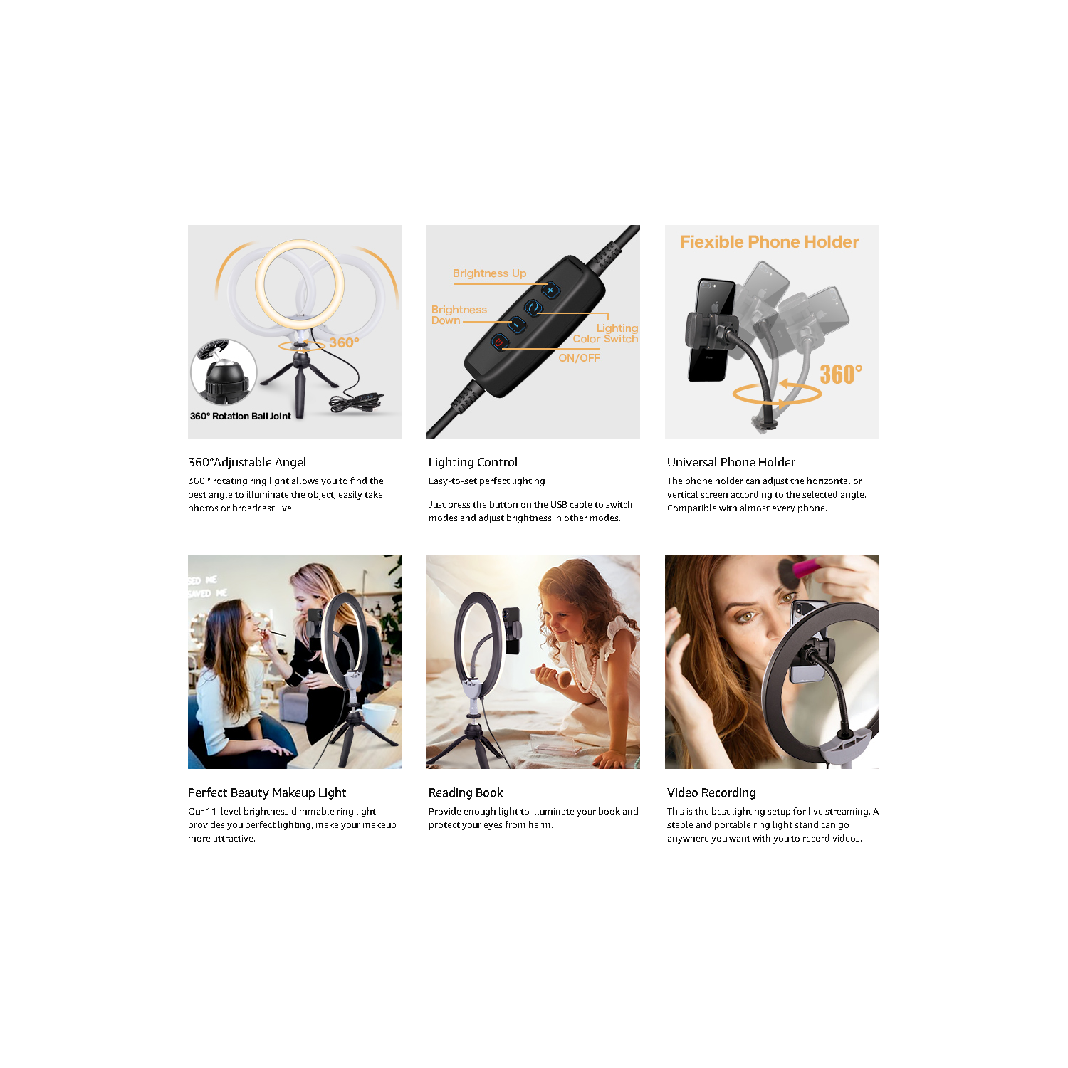 UBeesize 10" LED Ring Light with Tripod Stand & Phone Holder, Dimmable Desk Makeup Ring Light, Perfect for Live Streaming & YouTube Video,