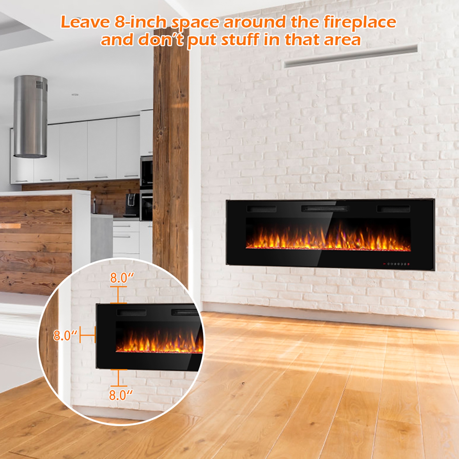 Costway 60'' Electric Fireplace Recessed Ultra Thin Wall Mounted Heater Multicolor Flame
