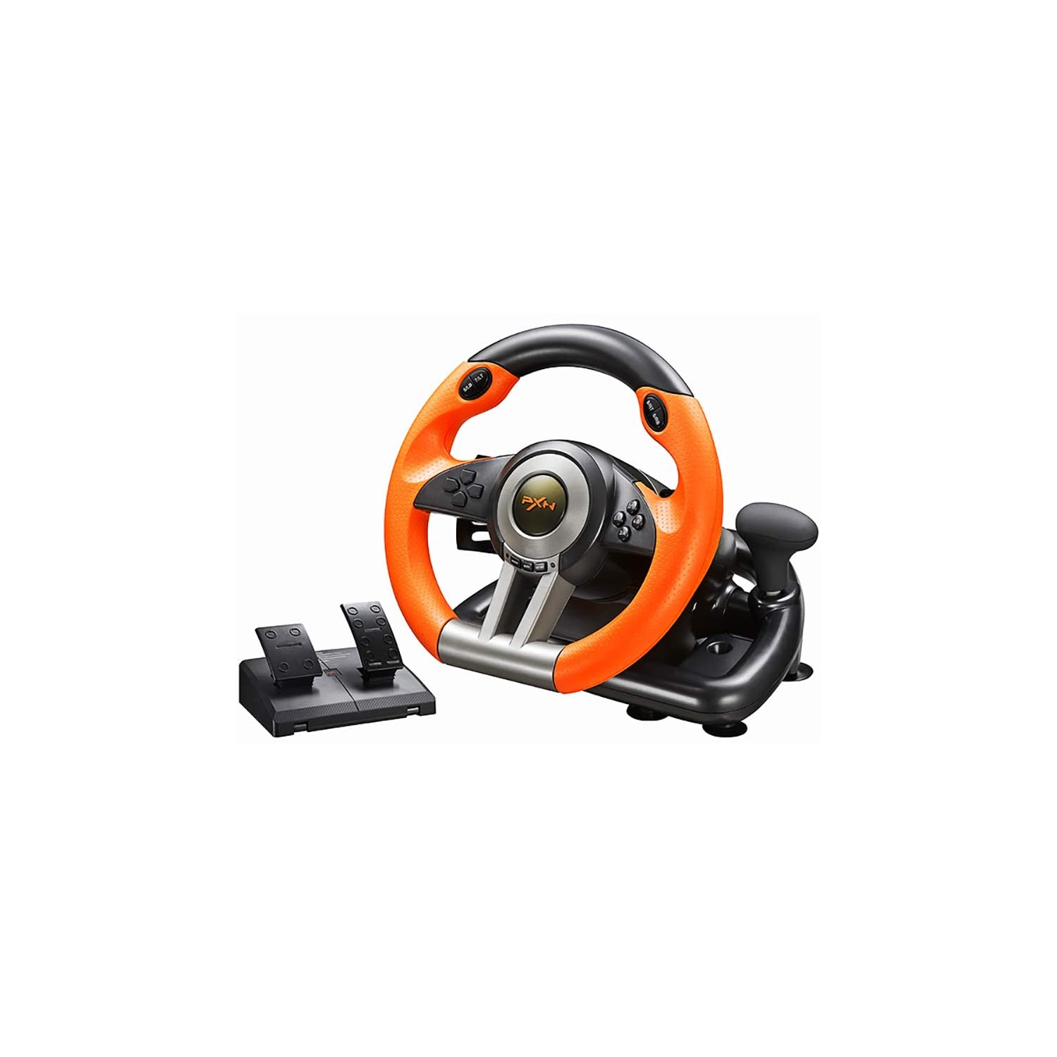 Refurbished (Good) - PXN V3II 180 Degree Universal Usb Car Sim Race Steering Wheel with Pedals for PS3, PS4, Xbox One, Nintendo Switch - (Orange)