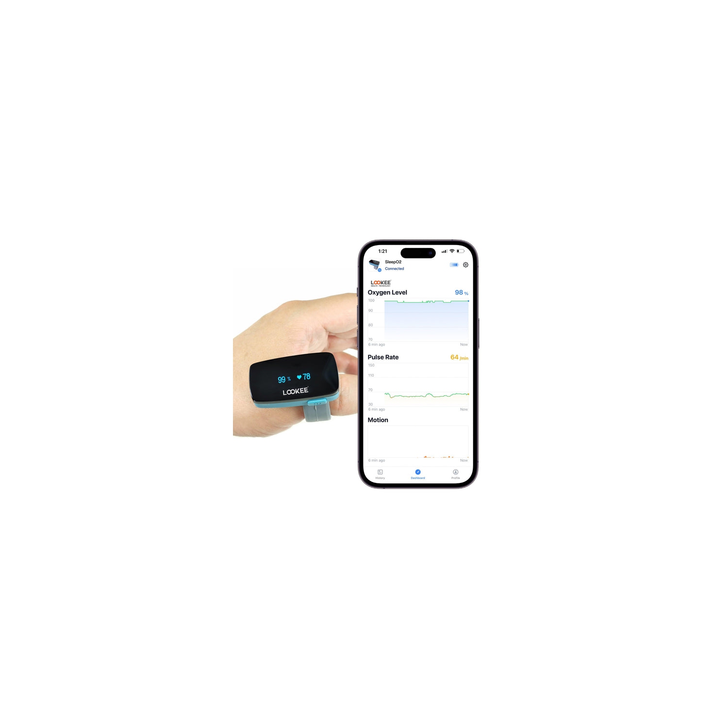 Moniteur d'oxygène de sommeil Ring-Pro de LOOKEE® avec applications PC et mobiles | Rappel de vibration pour faible O2 | Oxymètre de pouls continu