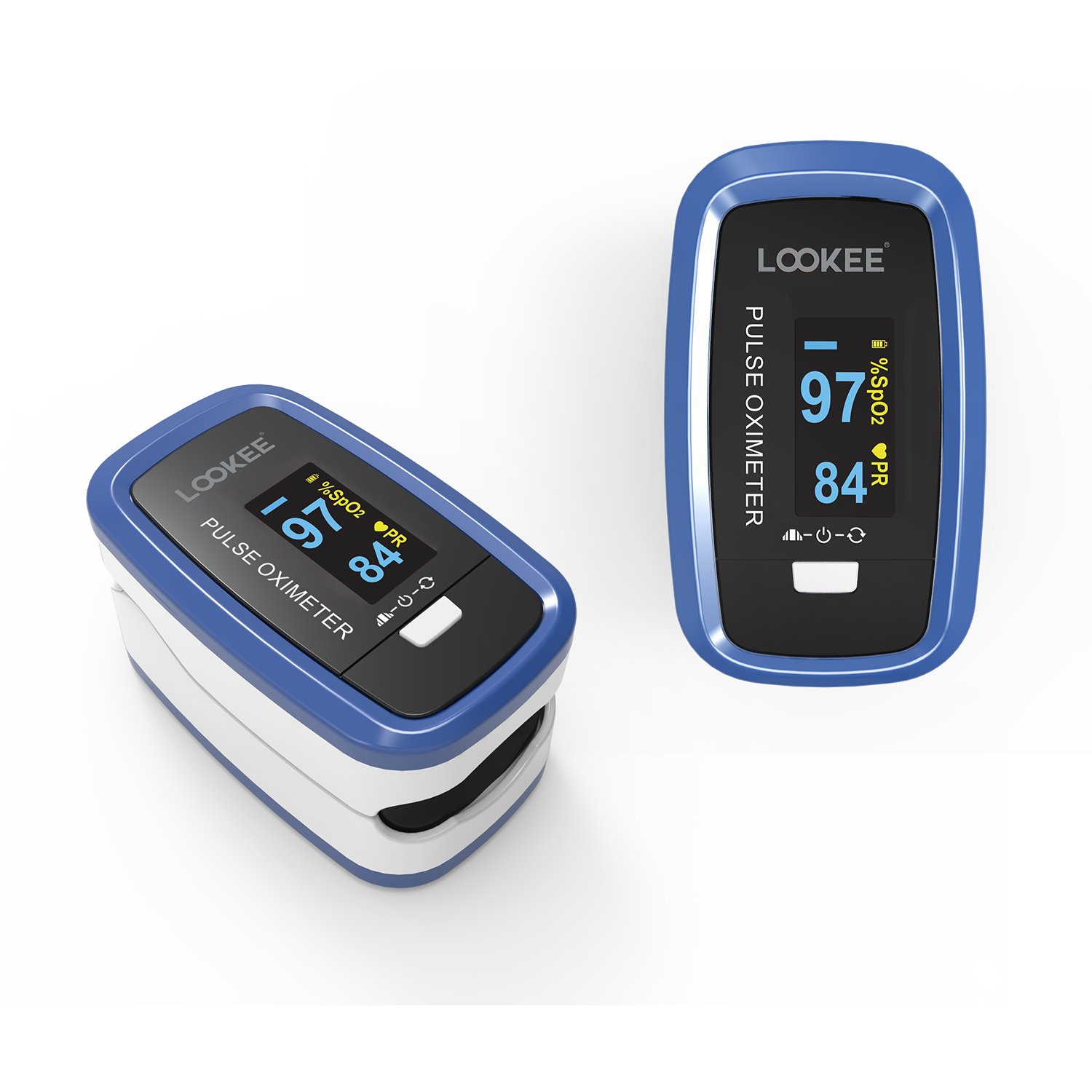 LOOKEE® LK50D1A Deluxe Finger Pulse Oximeter | Blood Oxygen Saturation Monitor with Auto-Rotate Screen, Plethysmograph Waveform | From a Canadian Brand