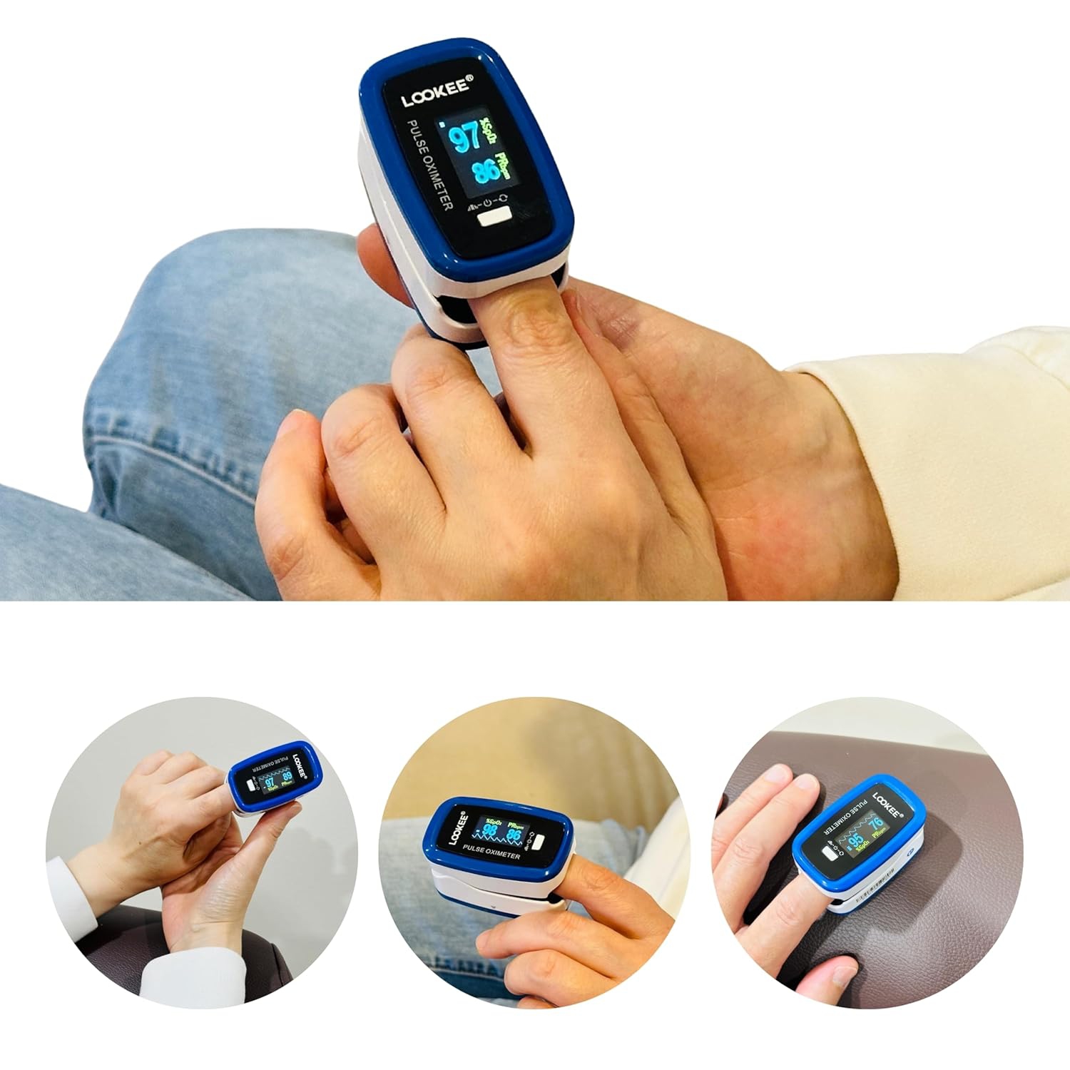 LOOKEE® LK50D1 Deluxe Fingertip Pulse Oximeter | Proudly Canadian | Finger SpO2 Blood Oxygen Saturation Monitor with Auto Rotate OLED Display