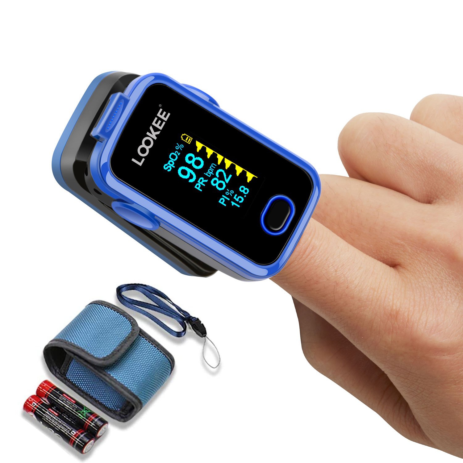 LOOKEE® A310 Premium Finger Pulse Oximeter Blood Oxygen Saturation Monitor with Alarm, Plethysmograph and Perfusion Index