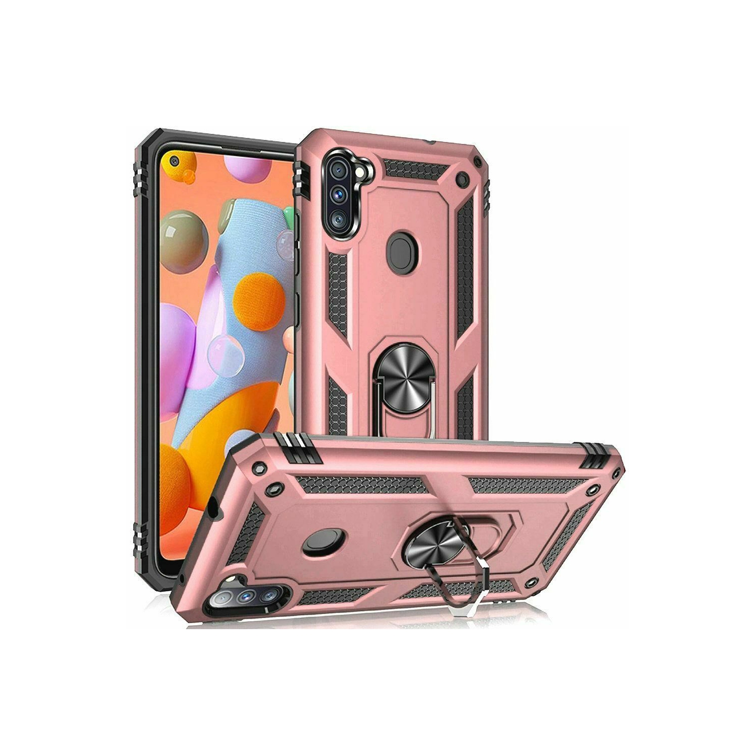 【CSmart】 Anti-Drop Hybrid Magnetic Hard Armor Case with Ring Holder for Samsung Galaxy A11, Rose Gold