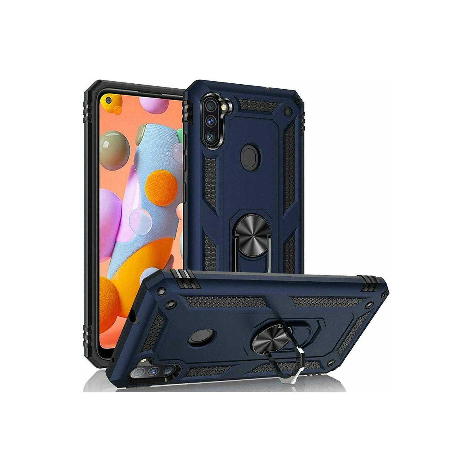 【CSmart personnalisé de protection magnétique hybride contre les chutes avec support à anneau pour Galaxy A11 de Samsung, bleu marine