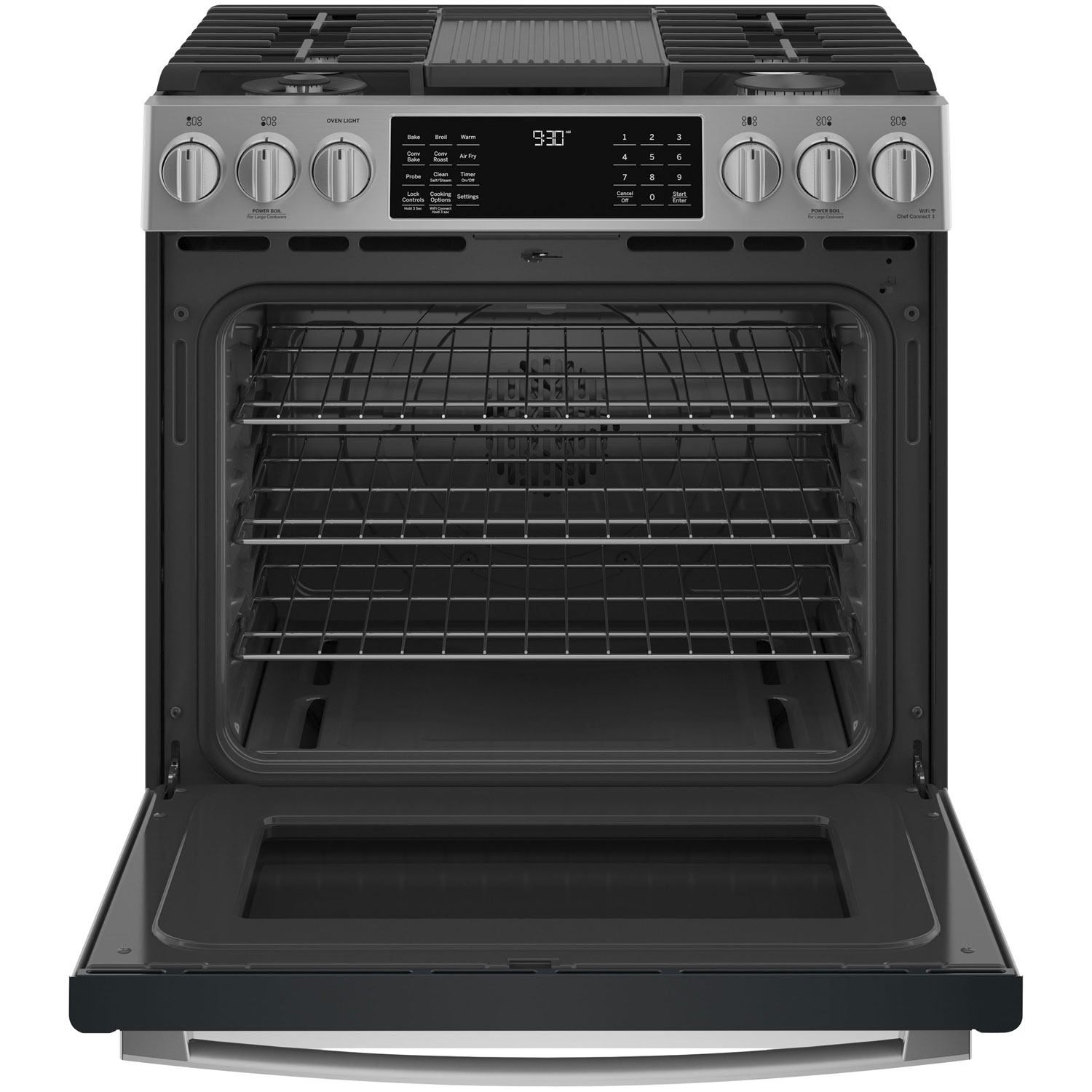 GE Profile 30" 5.6 Cu.Ft. True Convection 5-Burner Slide-In Gas Air Fry Range - Stainless