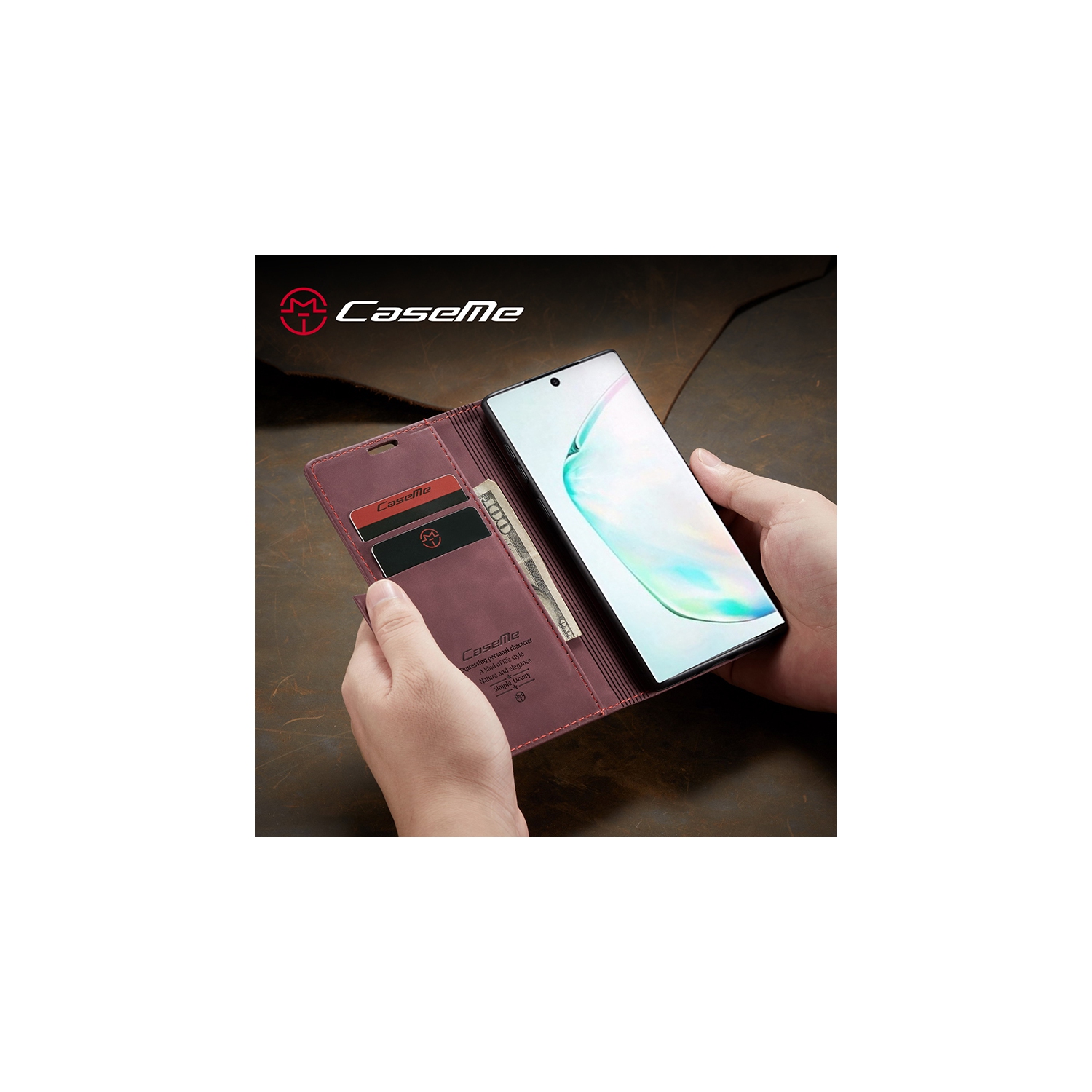 CaseMe Wallet Case Anti-Fall Retro Handmade Leather Magnetic Case Card Slot for Samsung Galaxy Note 10 PLUS