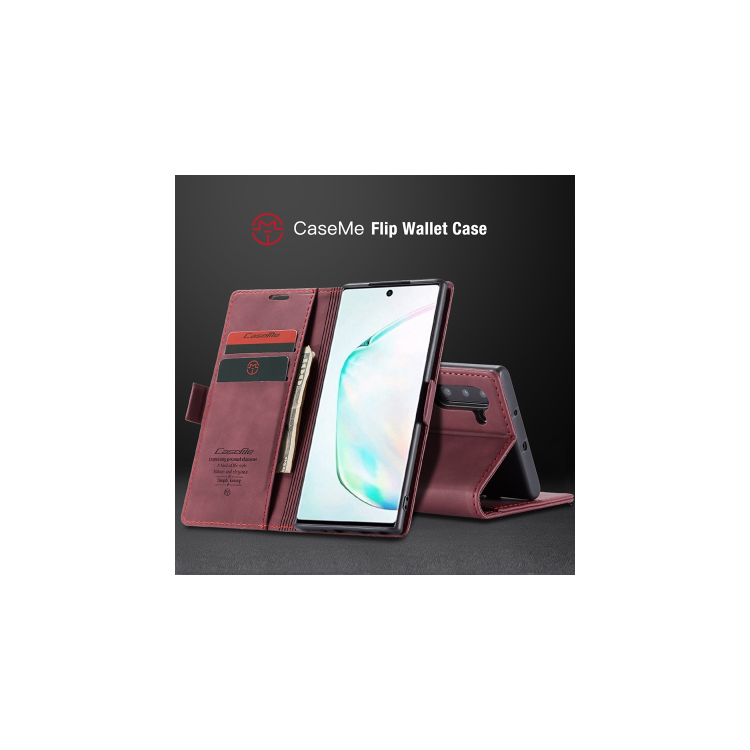 CaseMe Wallet Case Anti-Fall Retro Handmade Leather Magnetic Case Card Slot for Samsung Galaxy Note 10 PLUS