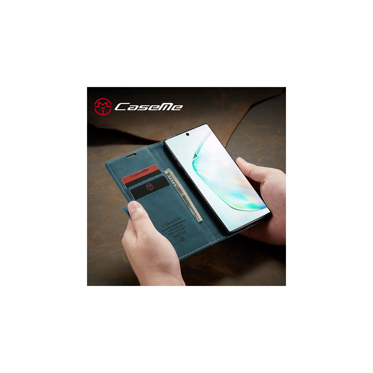 CaseMe Wallet Case Anti-Fall Retro Handmade Leather Magnetic Case Card Slot for Samsung Galaxy Note 10 PLUS