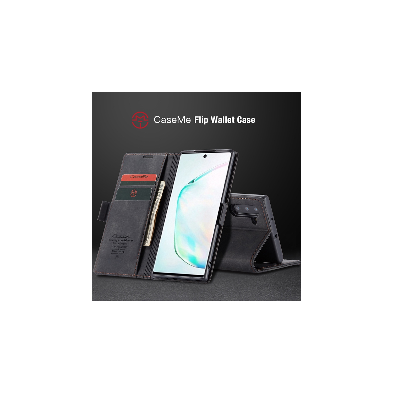 CaseMe Wallet Case Anti-Fall Retro Handmade Leather Magnetic Case Card Slot for Samsung Galaxy Note 10 PLUS