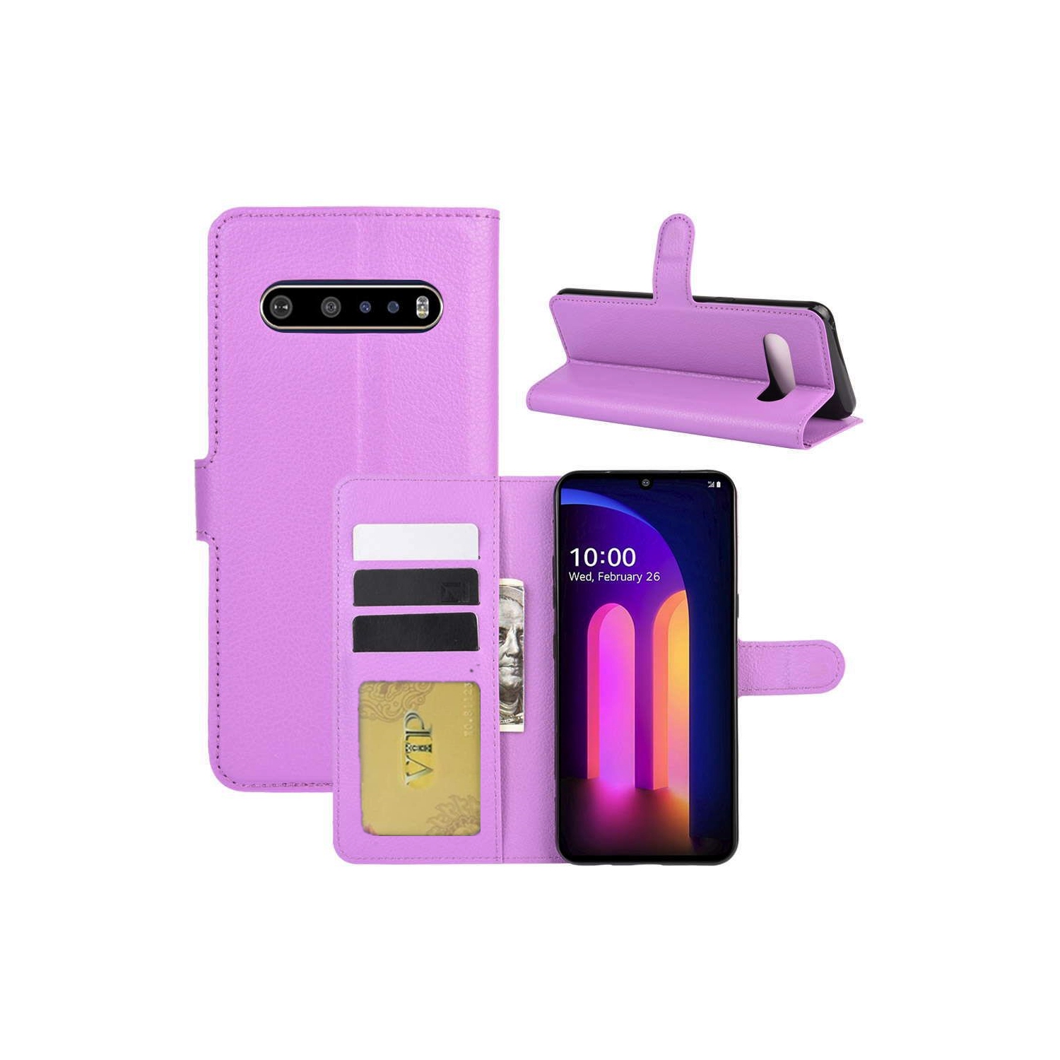 【CSmart】 Magnetic Card Slot Leather Folio Wallet Flip Case Cover for LG V60, Purple