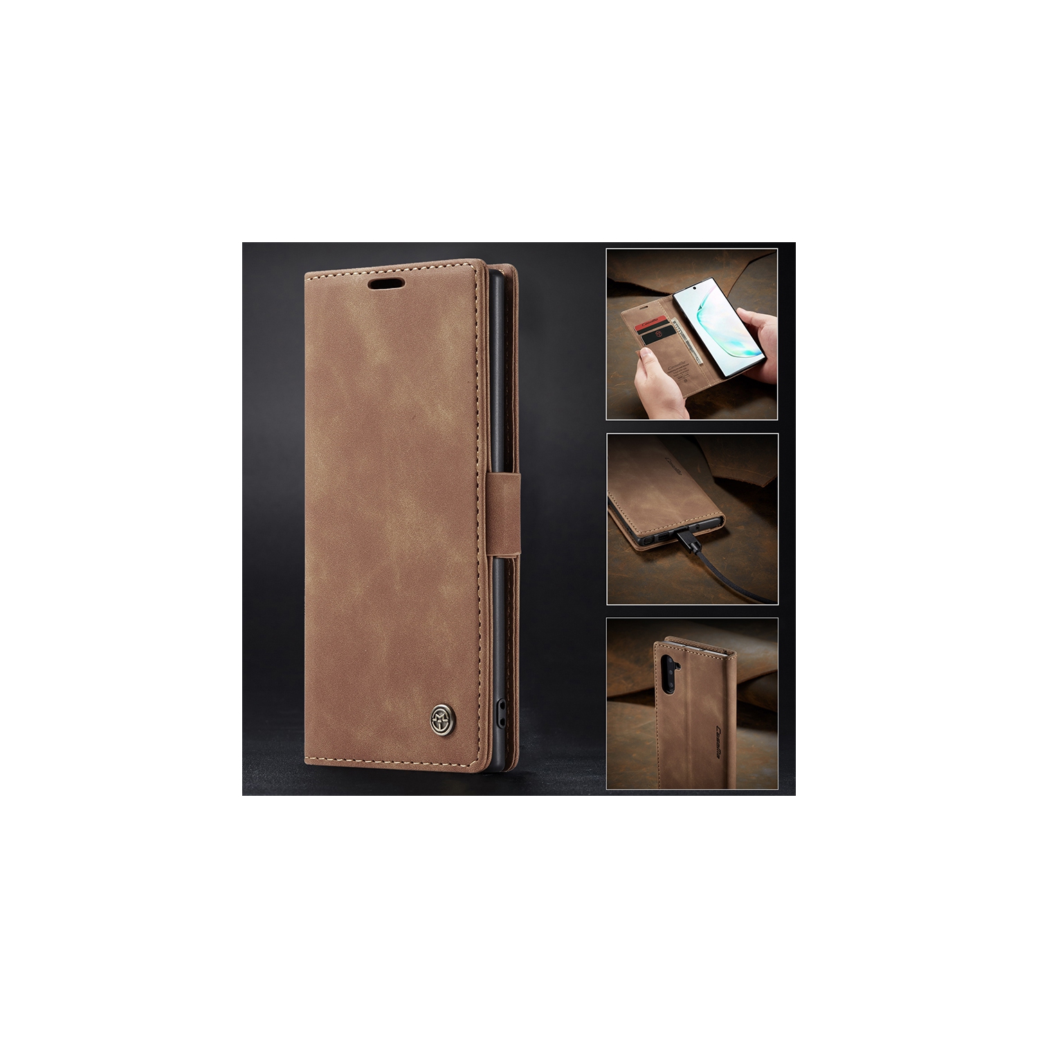CaseMe Wallet Case Anti-Fall Retro Handmade Leather Magnetic Case Card Slot for Samsung Galaxy Note 10 PLUS