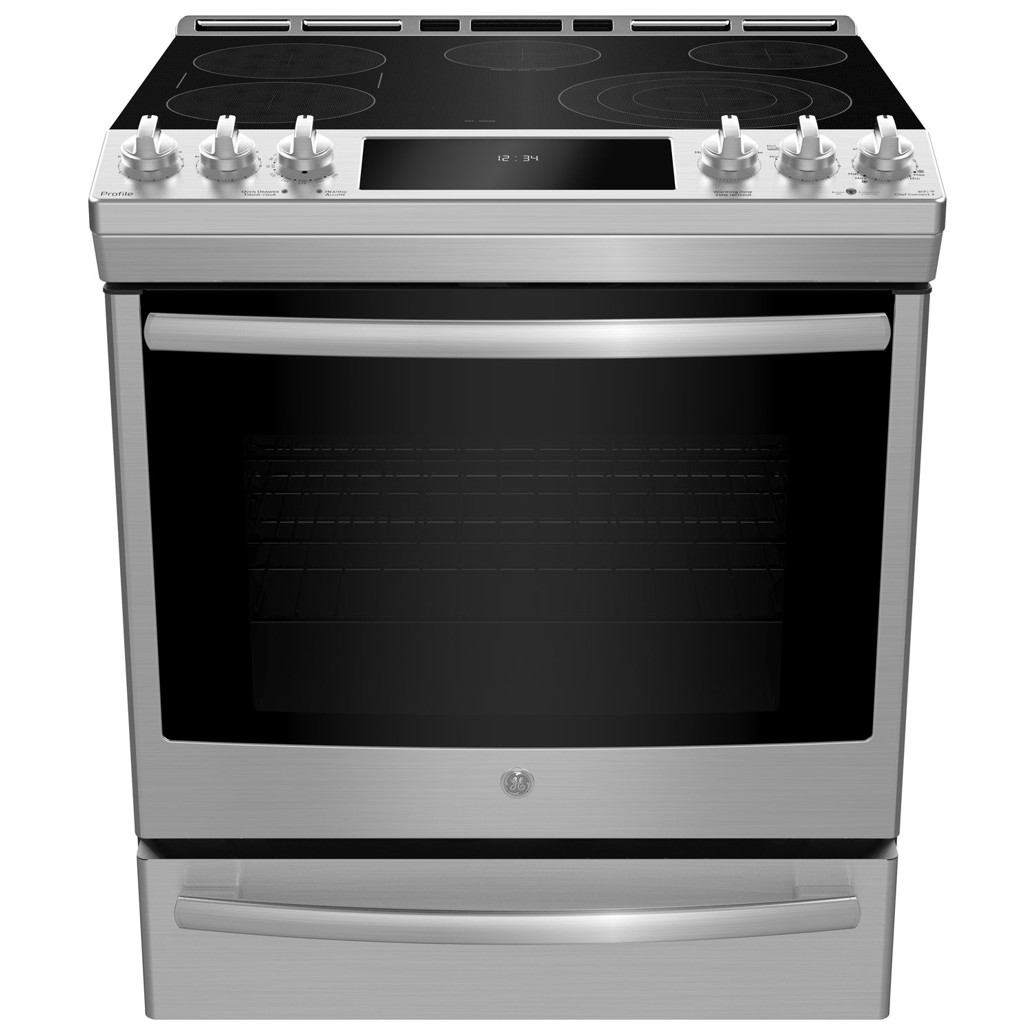 GE Profile 30" 5.3 Cu. Ft. True Convection 5-Element Slide-In Electric Range (PCS940YMFS) - Stainless