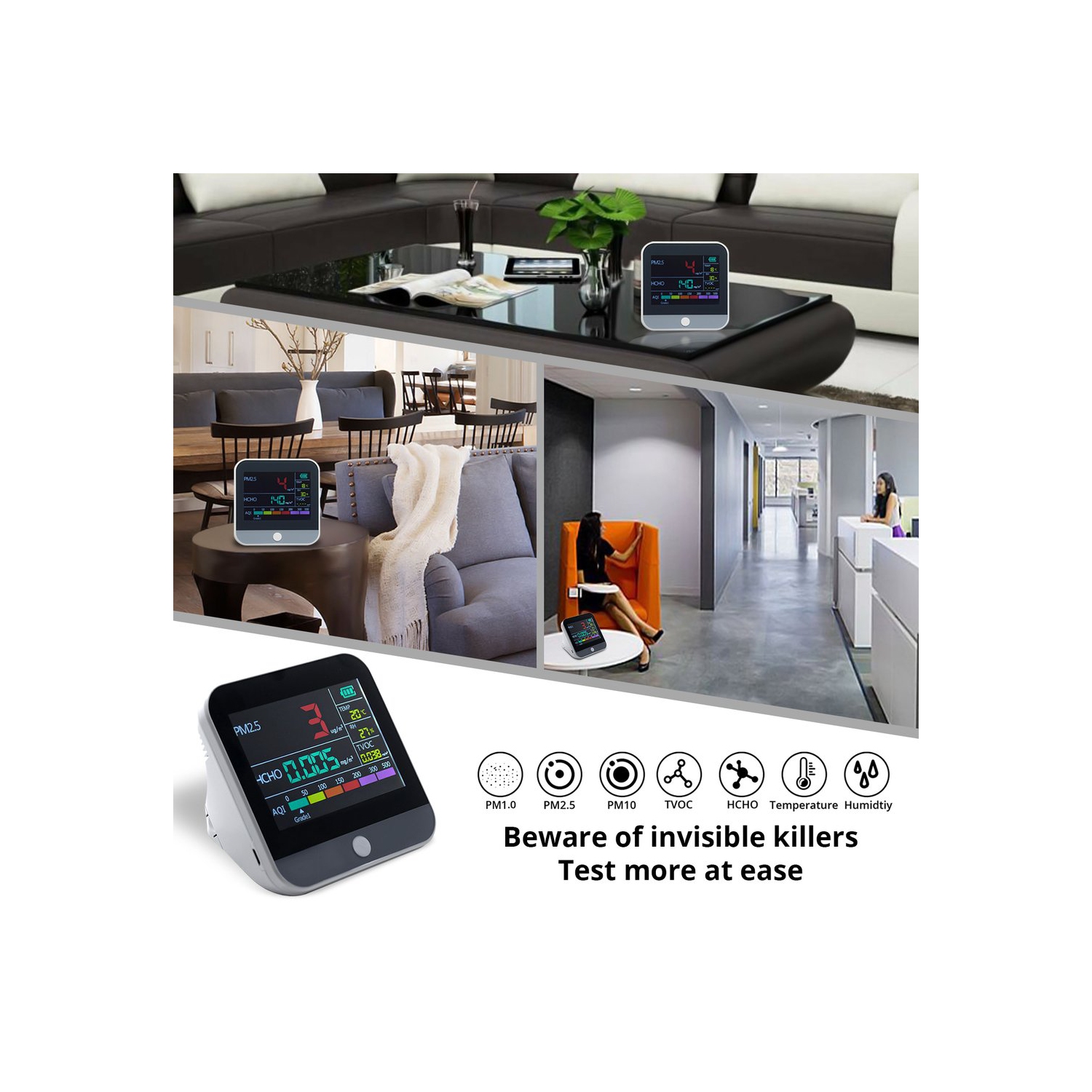 Stellate Smart Indoor Air Quality Monitor - Sensor for HCHO/Formaldehyde, TVOC, PM2.5, AQI