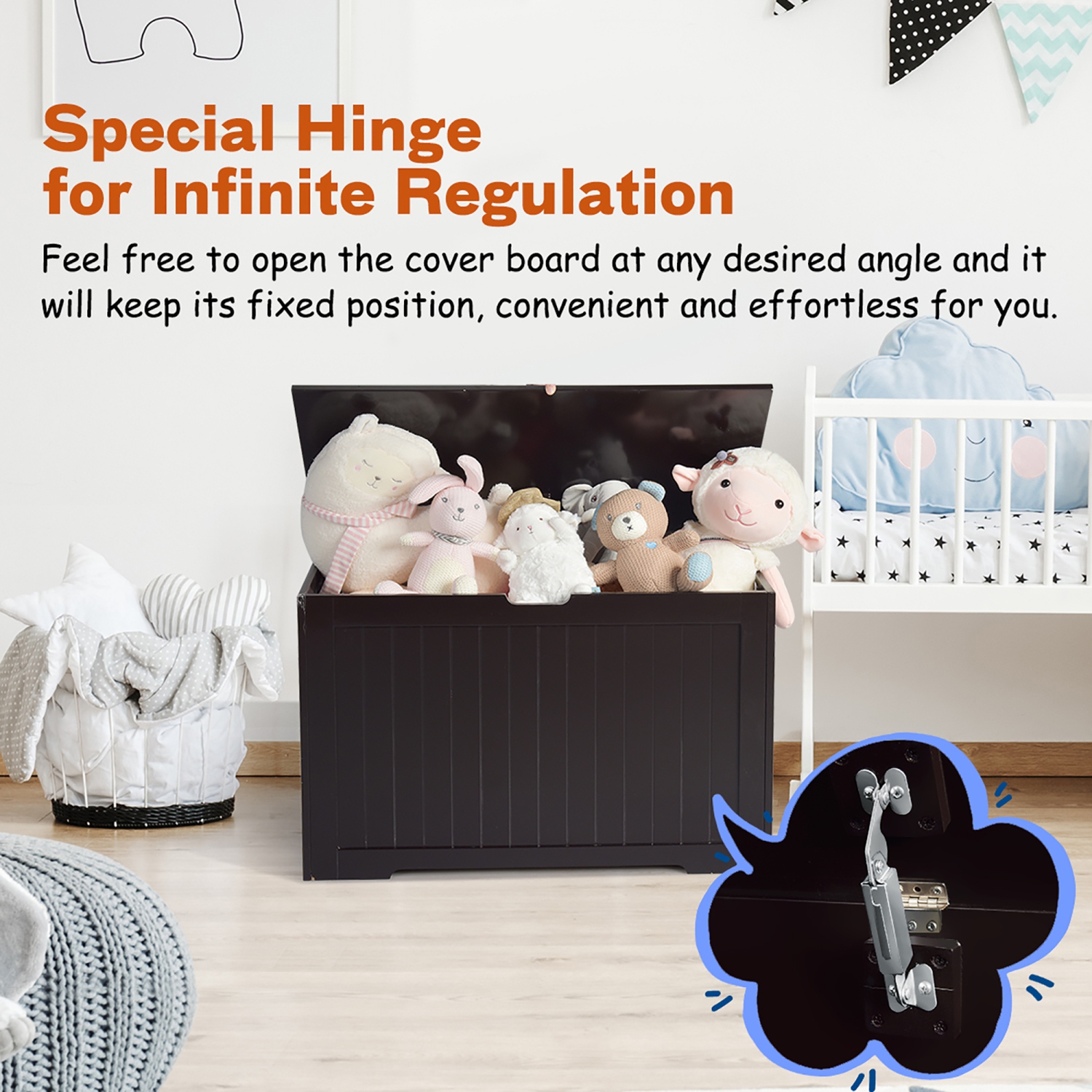 Costway MDF Toy Box Wooden Toy Organizer with High-Quality Flip-Top Lid Kindergarten