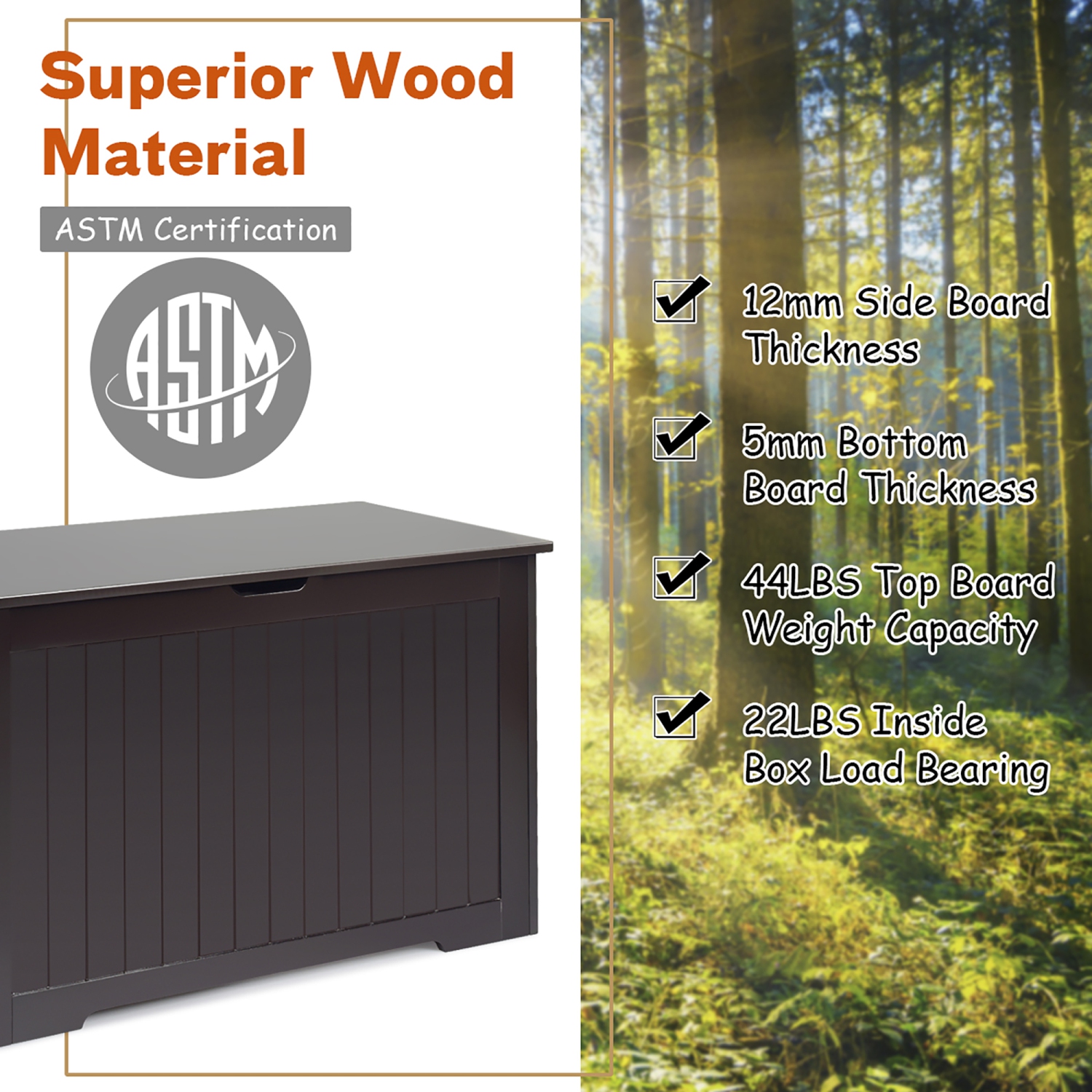 Costway MDF Toy Box Wooden Toy Organizer with High-Quality Flip-Top Lid Kindergarten