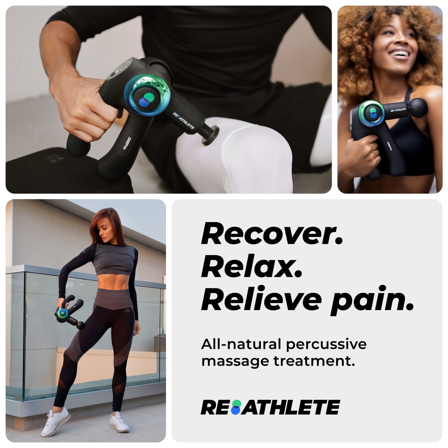 REATHLETE DEEP4S Percussive Therapy Device – Massage Gun for Athletes – Handheld, Wireless Deep Tissue Massage – Ideal for Back, Shoulder, Arms,