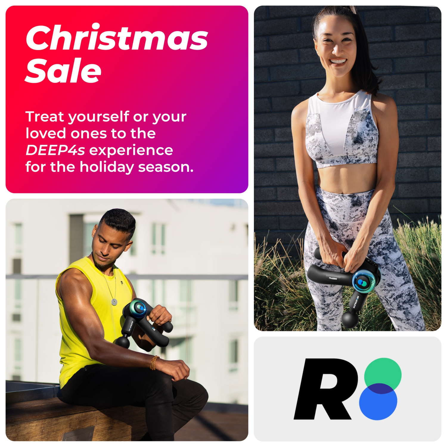 REATHLETE DEEP4S Percussive Therapy Device – Massage Gun for Athletes – Handheld, Wireless Deep Tissue Massage – Ideal for Back, Shoulder, Arms,