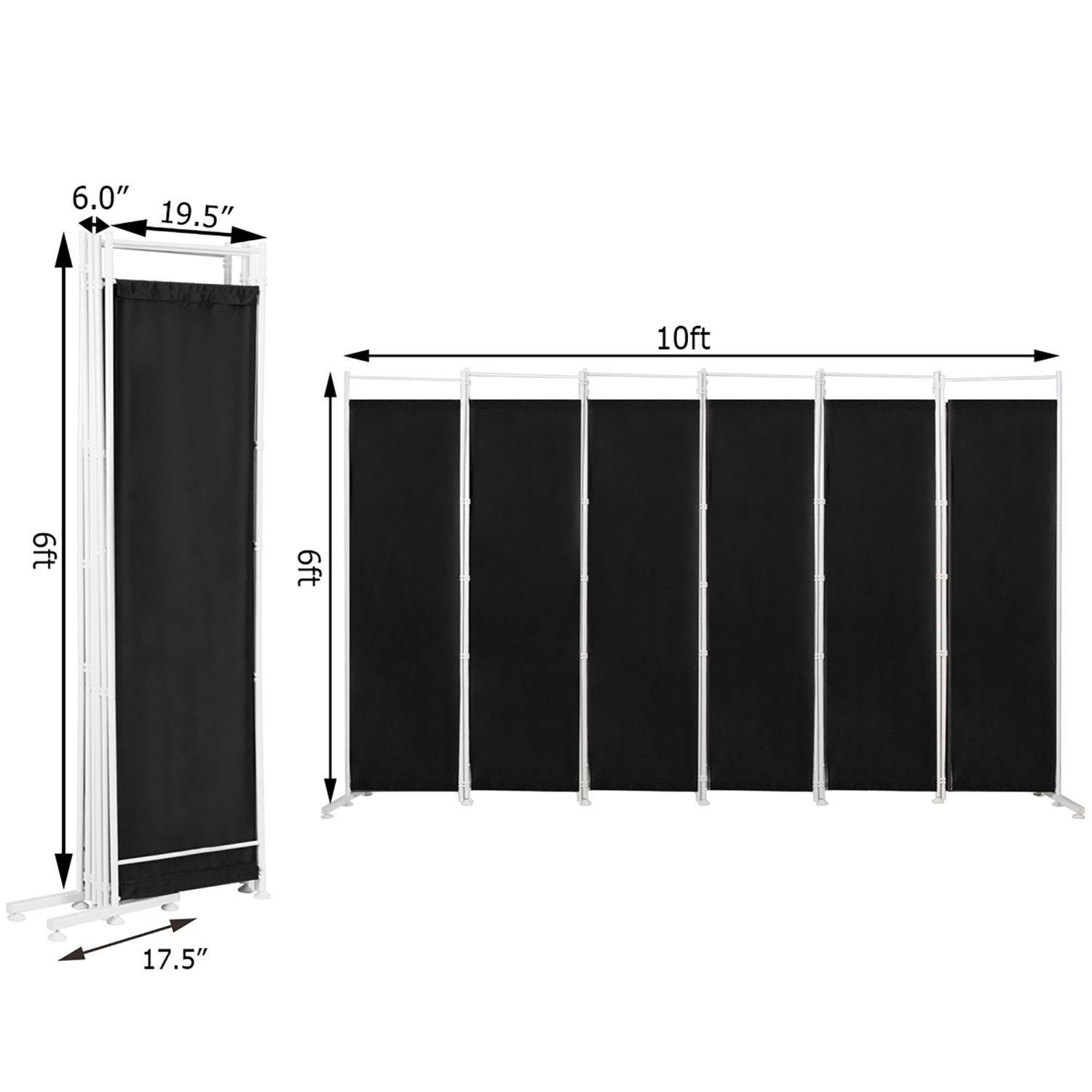 Costway 6-Panel Room Divider Folding Privacy Screen w/Steel Frame Decoration Black