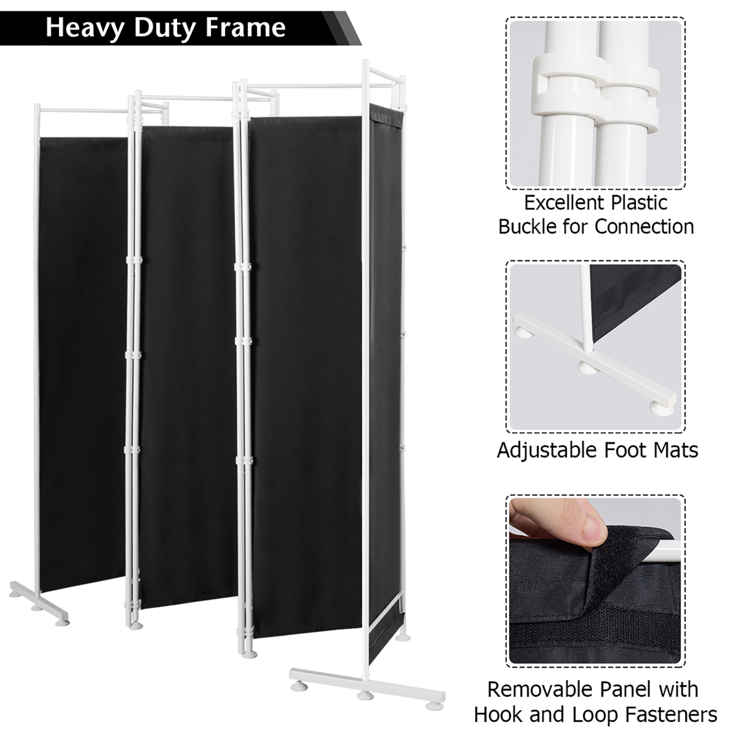 Costway 6-Panel Room Divider Folding Privacy Screen w/Steel Frame Decoration Black
