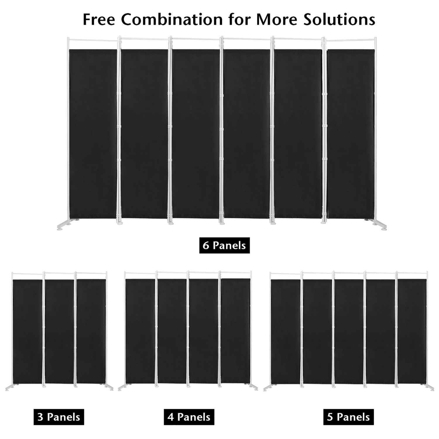 Costway 6-Panel Room Divider Folding Privacy Screen w/Steel Frame Decoration Black
