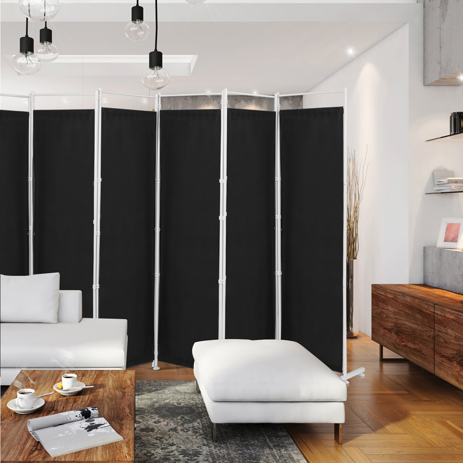 Costway 6-Panel Room Divider Folding Privacy Screen w/Steel Frame Decoration Black