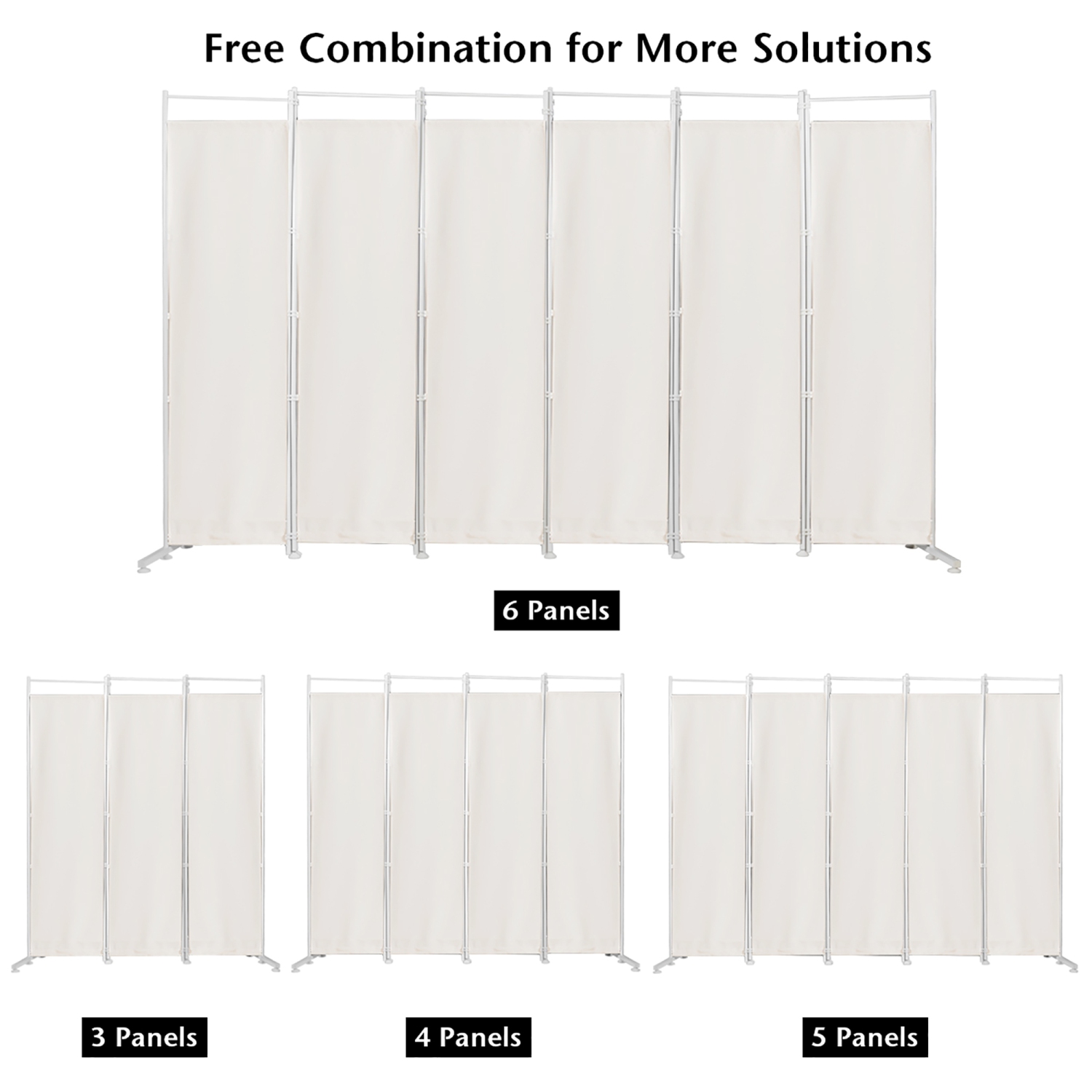 Costway 6-Panel Room Divider Folding Privacy Screen w/Steel Frame Decoration White