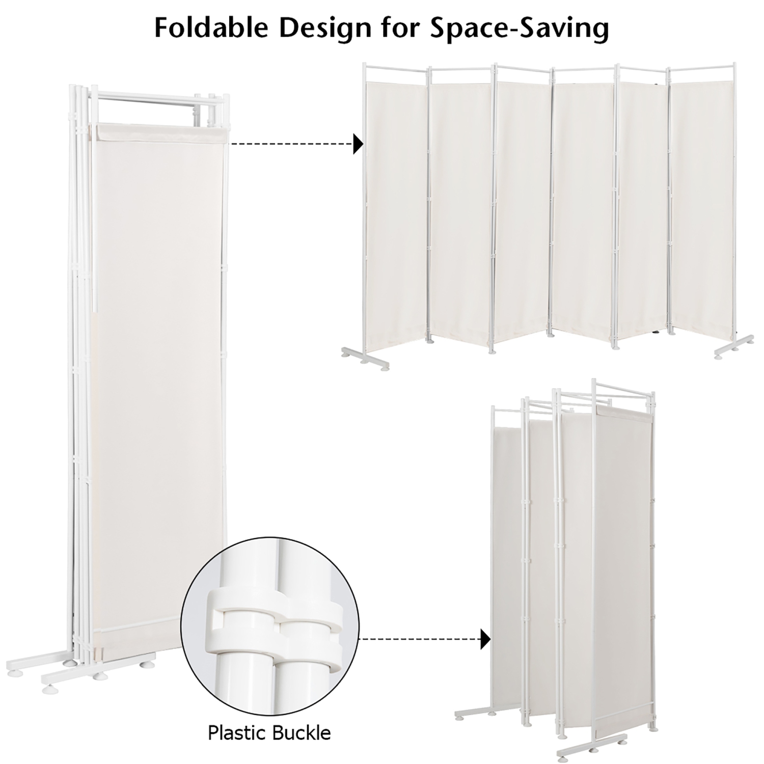 Costway 6-Panel Room Divider Folding Privacy Screen w/Steel Frame Decoration White