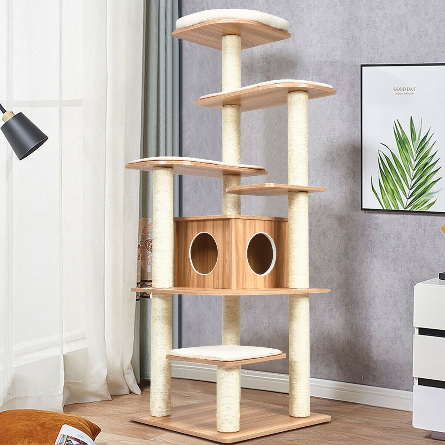 Costway 69" Modern Cat Tree Multi-layer Kitten Activity Tower w/ Removable Soft Mat