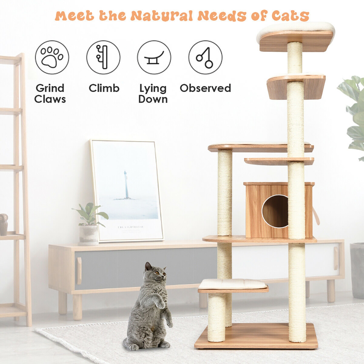 Costway 69" Modern Cat Tree Multi-layer Kitten Activity Tower w/ Removable Soft Mat