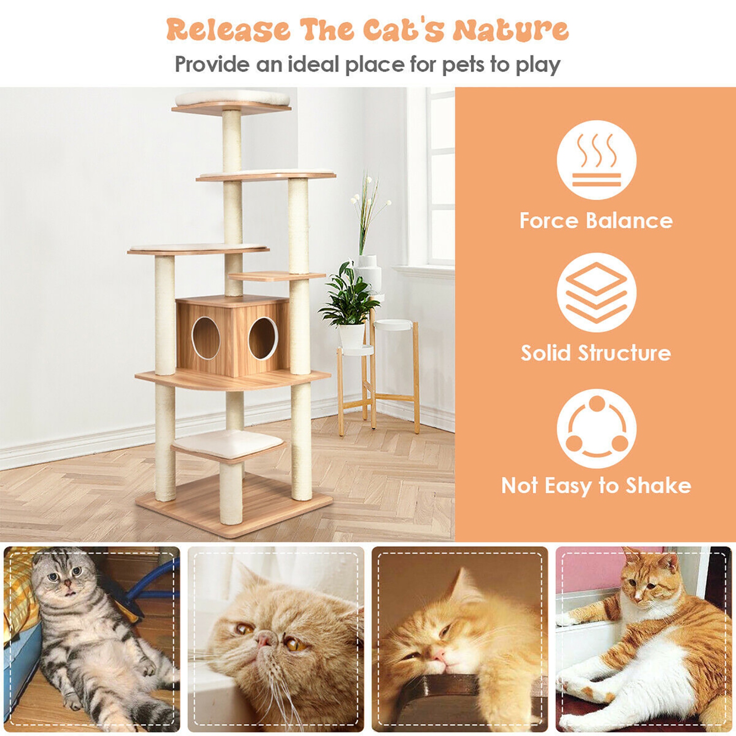 Costway 69" Modern Cat Tree Multi-layer Kitten Activity Tower w/ Removable Soft Mat