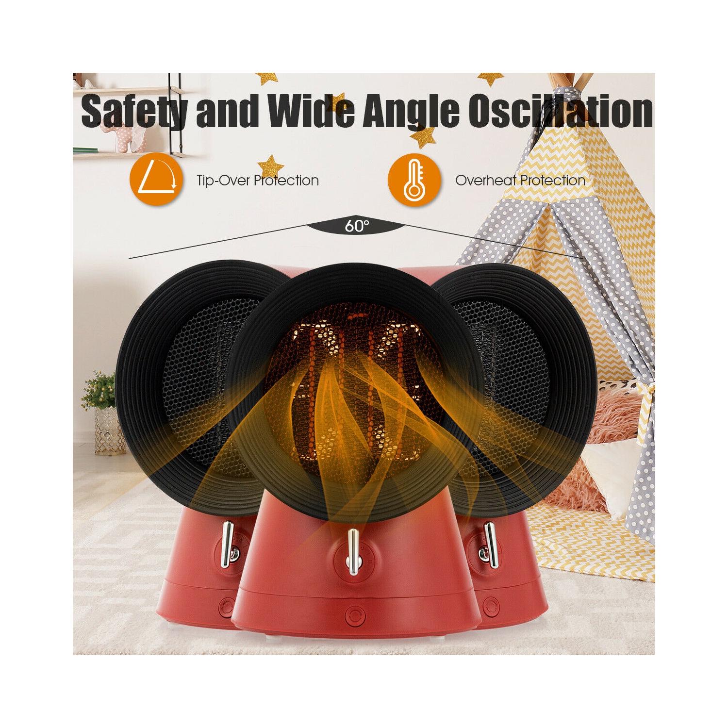 Gymax 1500W Portable PTC Ceramic Space Heater Mini Electric Desktop Heating Fan Red