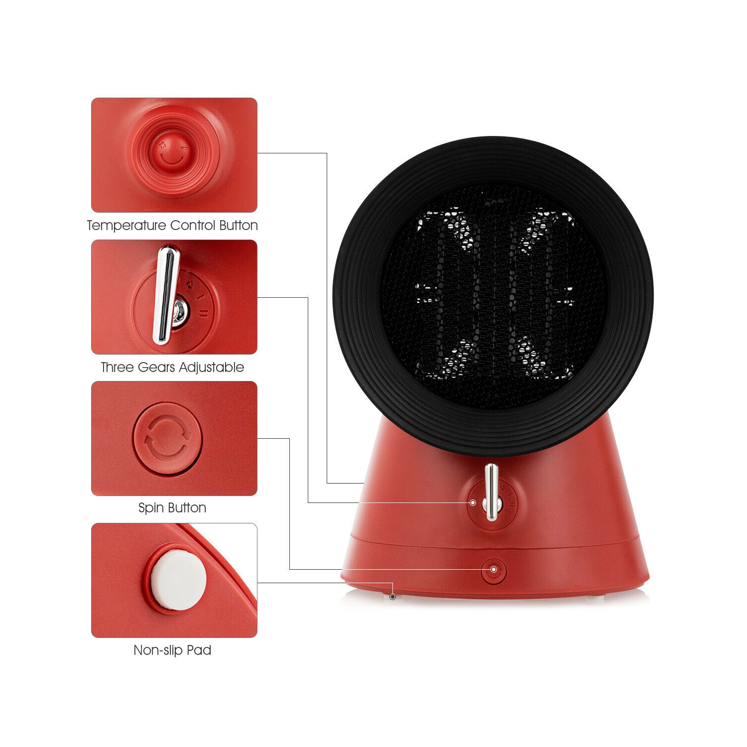 Gymax 1500W Portable PTC Ceramic Space Heater Mini Electric Desktop Heating Fan Red