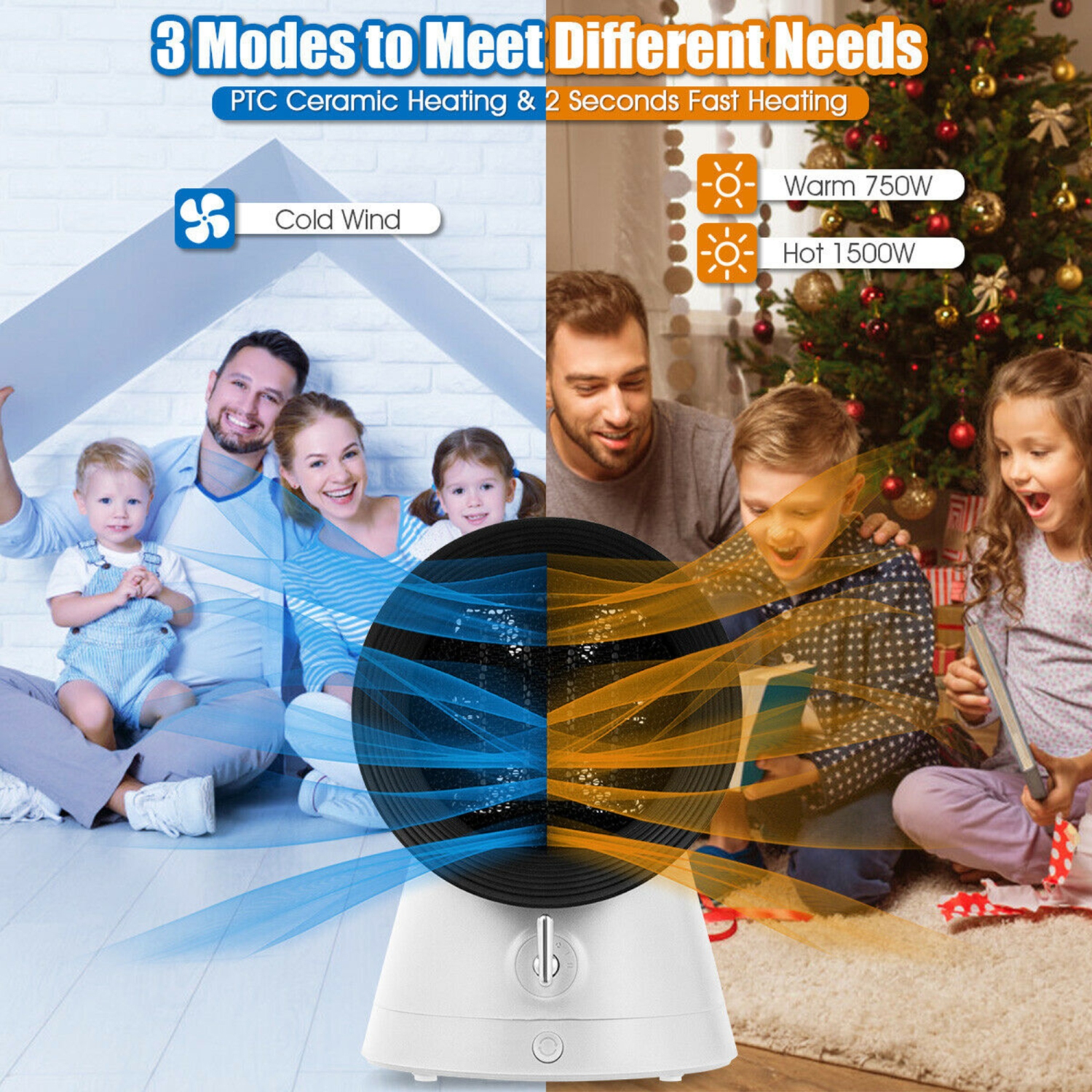 Gymax 1500W Portable PTC Ceramic Space Heater Mini Electric Desktop Heating Fan White