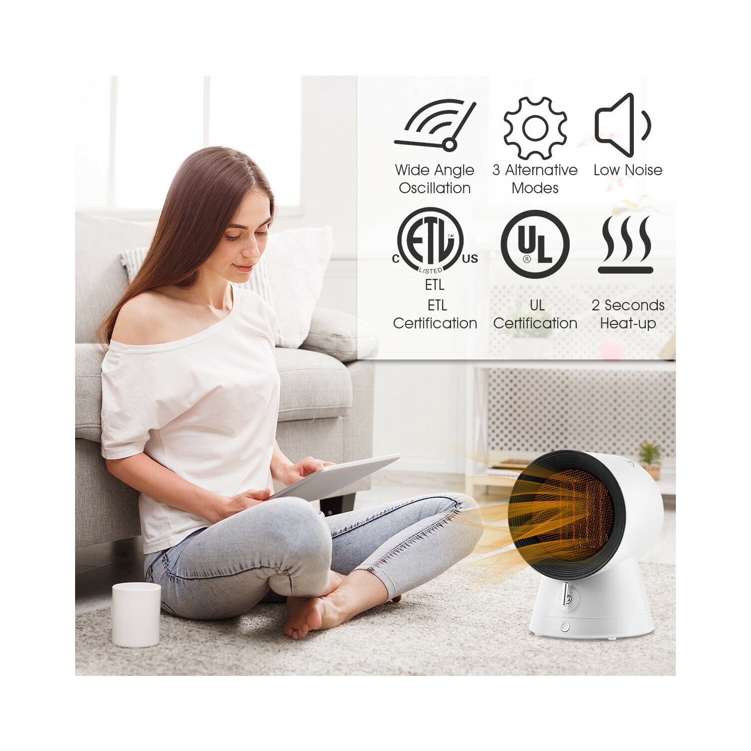 Gymax 1500W Portable PTC Ceramic Space Heater Mini Electric Desktop Heating Fan White