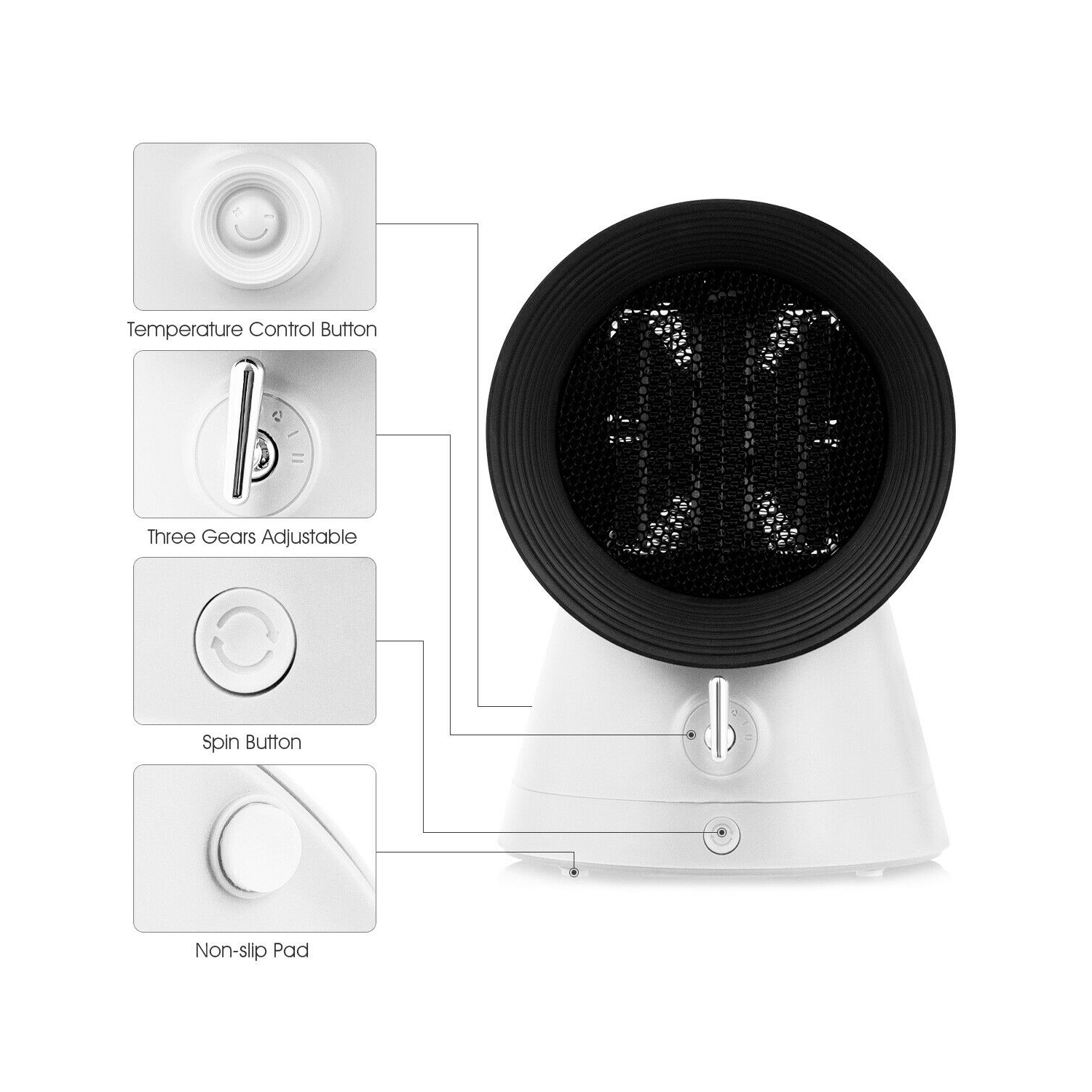 Gymax 1500W Portable PTC Ceramic Space Heater Mini Electric Desktop Heating Fan White