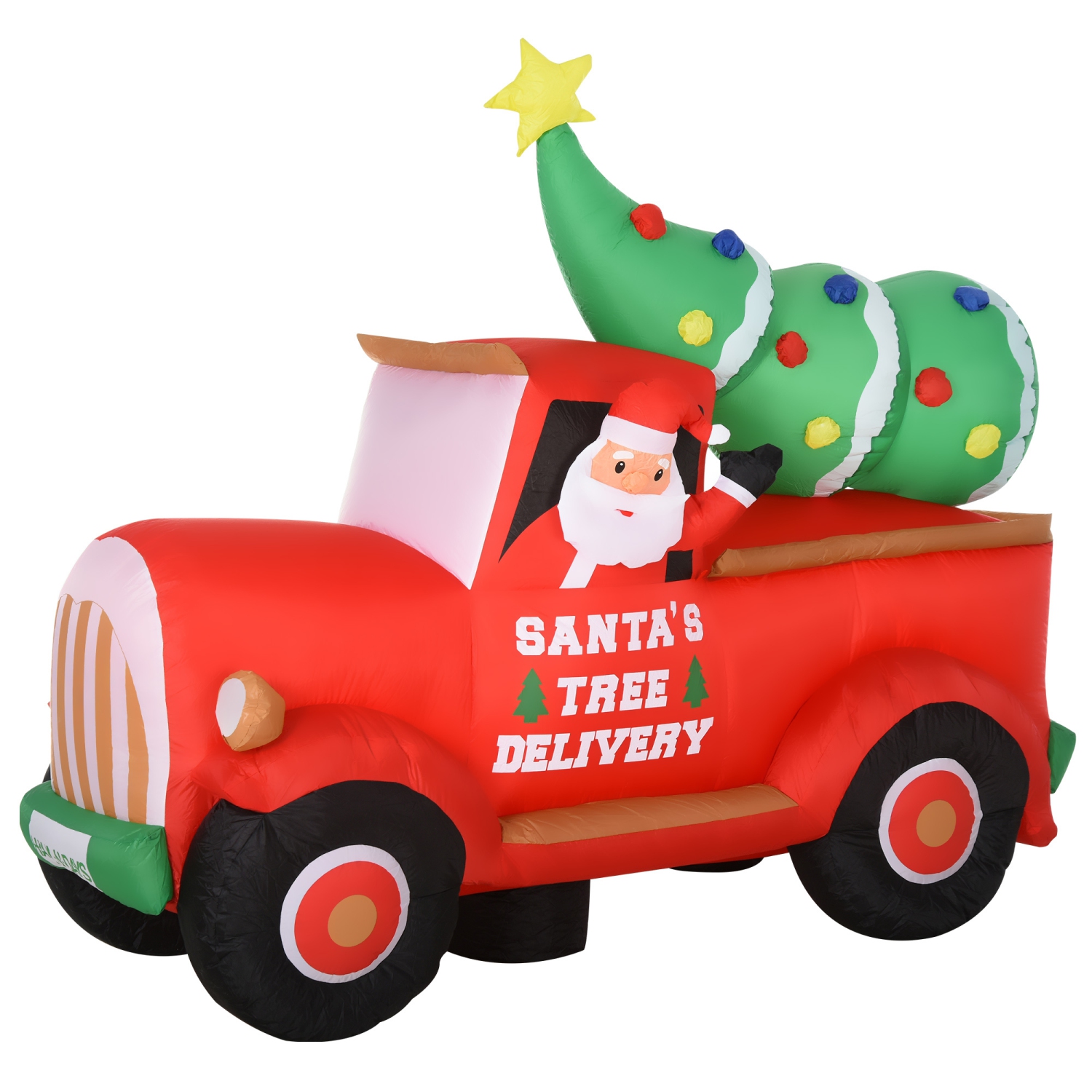 HOMCOM 6ft Christmas Inflatables Santa on Red Truck with Tree Air-blow Holiday Yard Decoration for Indoors & Outdoors with LED Lights